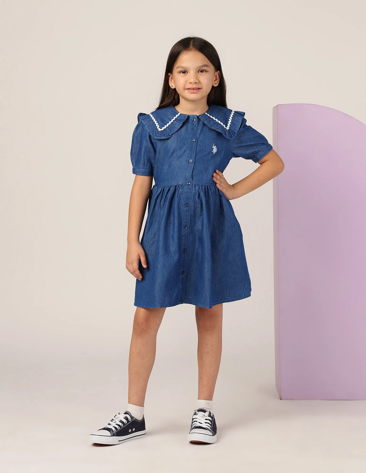 Girls Peter Pan Collar A-Line Dress - Image 3