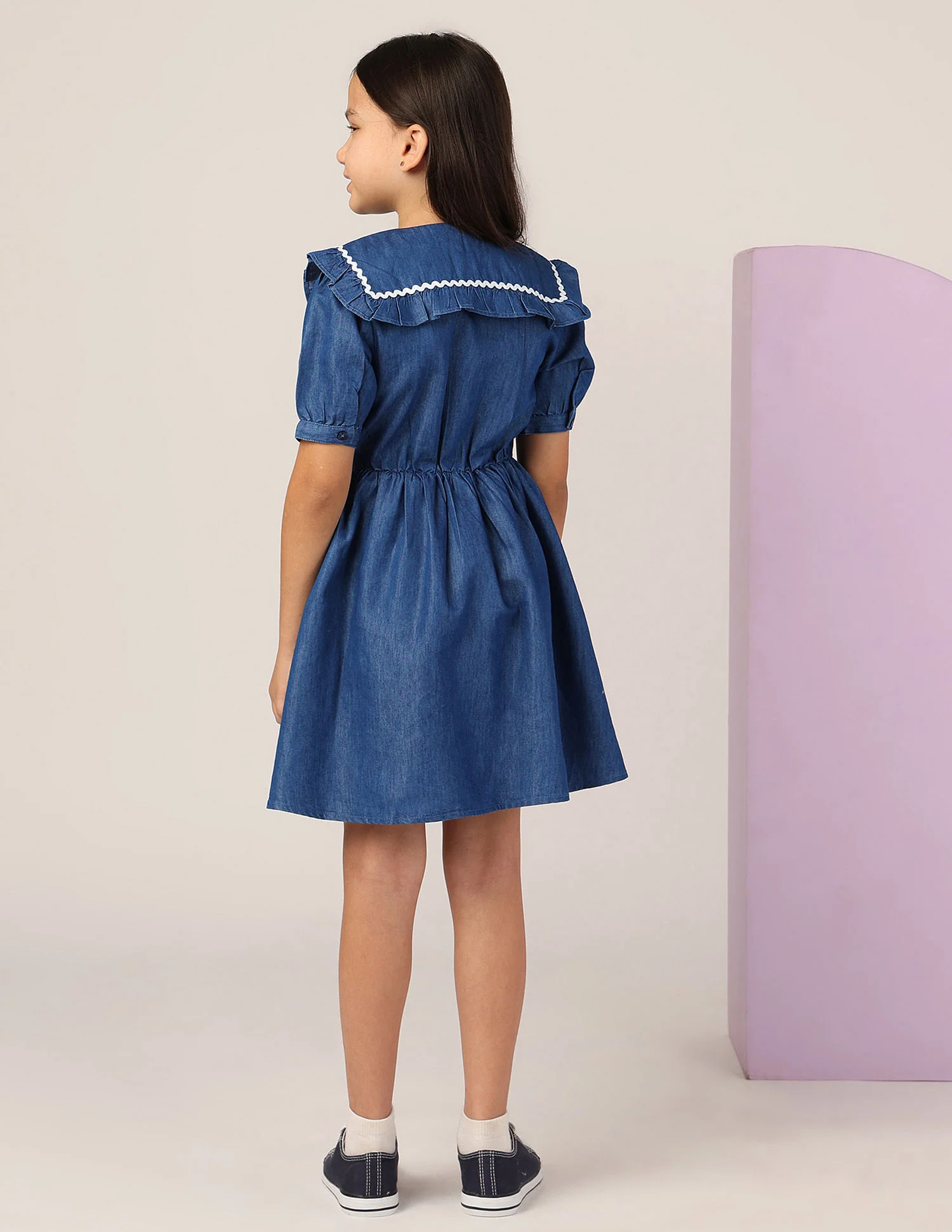 Girls Peter Pan Collar A-Line Dress - Image 4