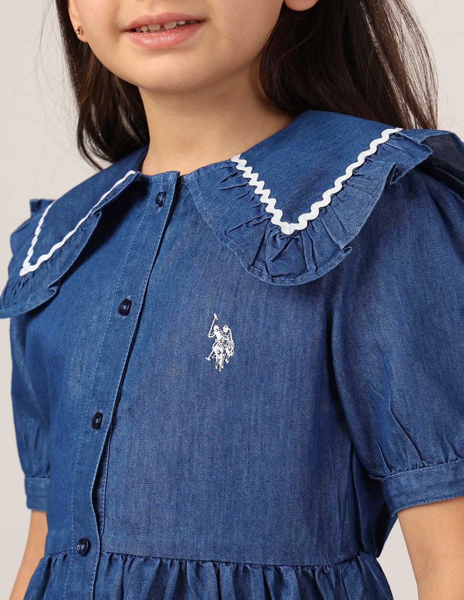 Girls Peter Pan Collar A-Line Dress - Image 5