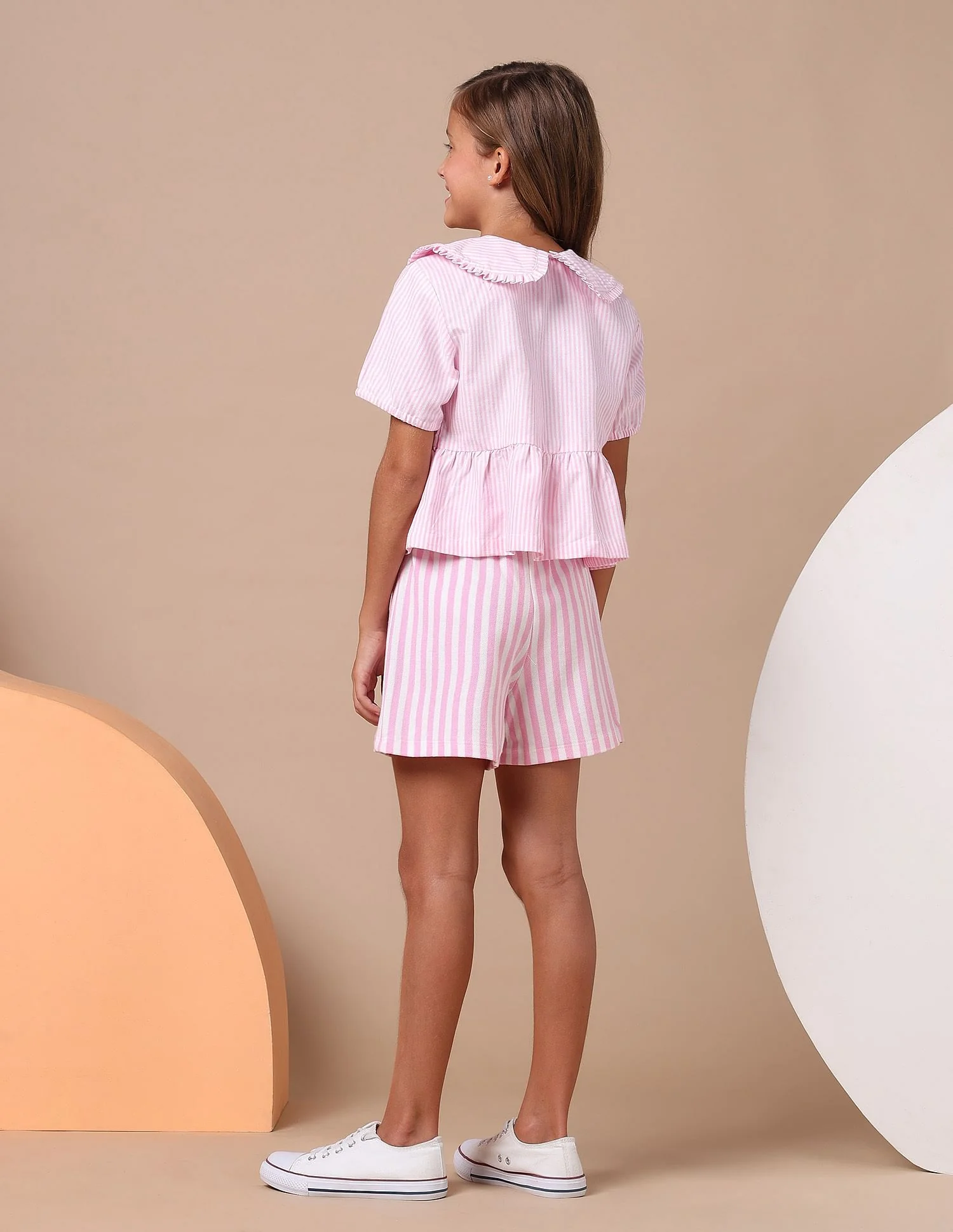 Girls Peter Pan Collar Striped Top - Image 4