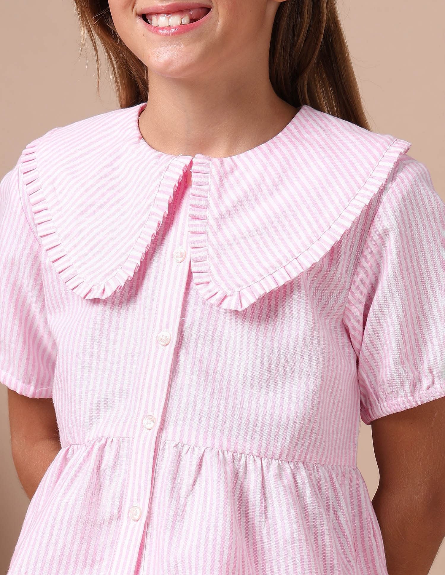Girls Peter Pan Collar Striped Top - Image 5
