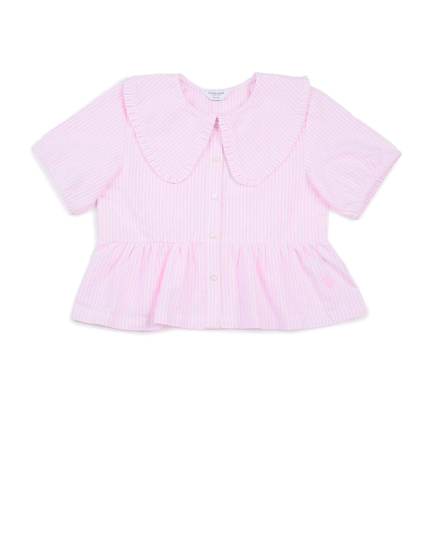 Girls Peter Pan Collar Striped Top - Image 6