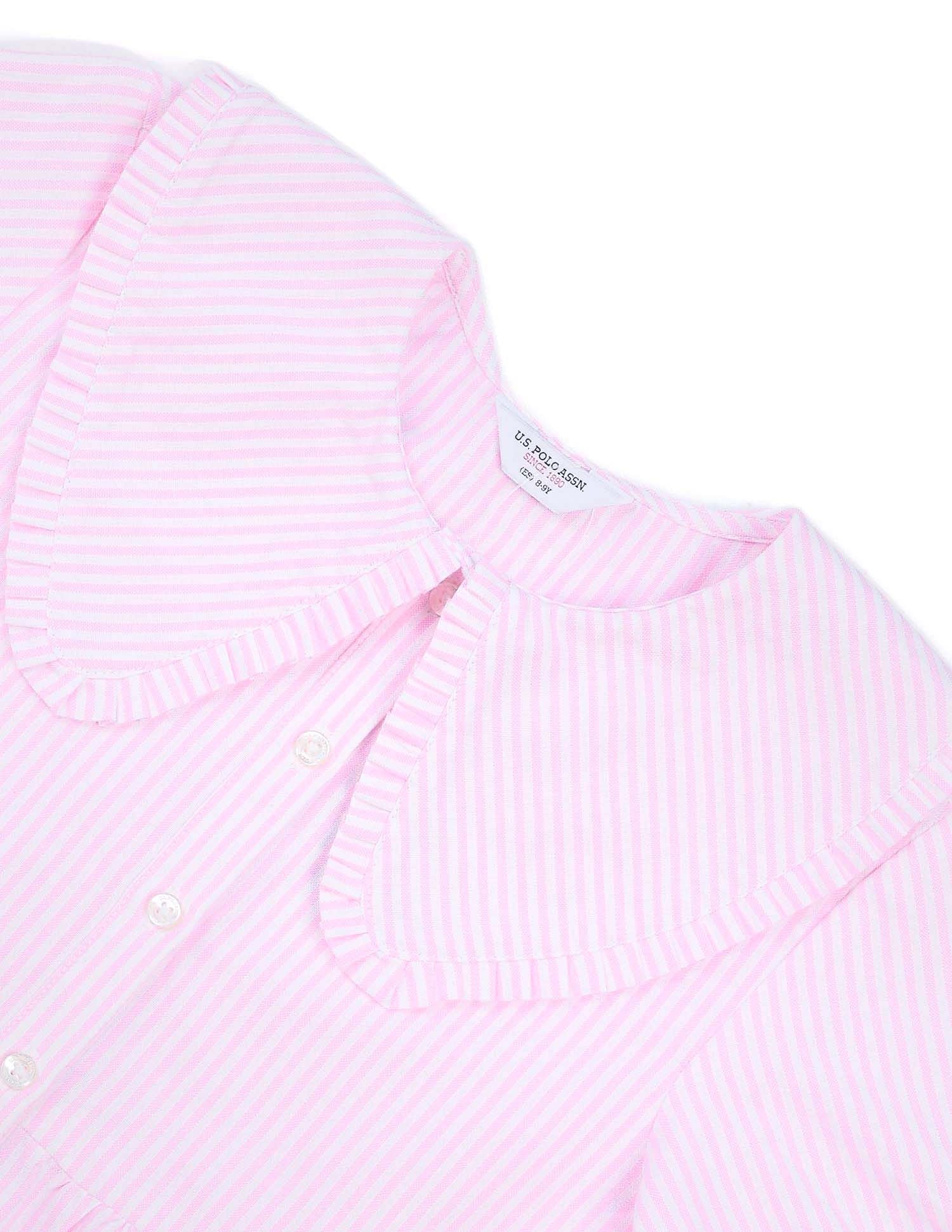Girls Peter Pan Collar Striped Top - Image 8