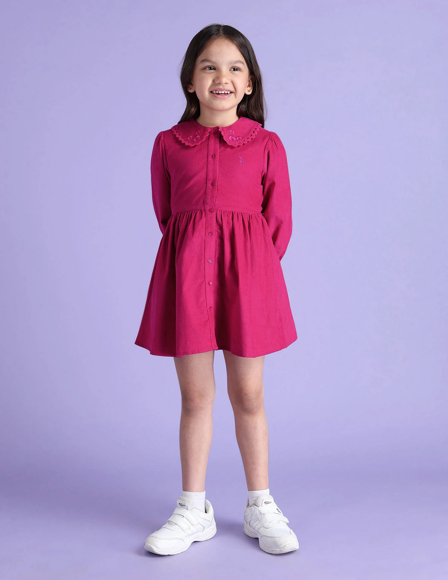 Girls Peterpan Collar Corduroy Dress - Image 3