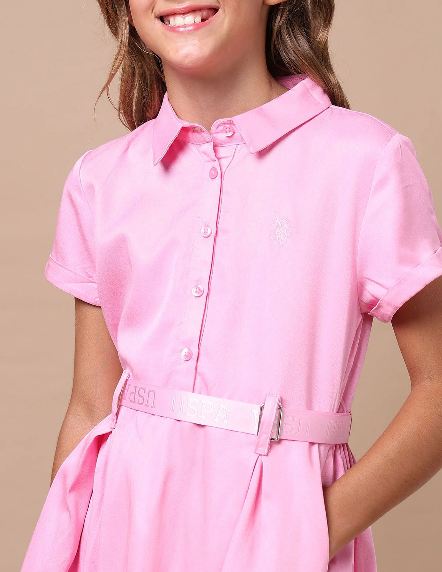 Girls Satin Shirt Dress - Image 5