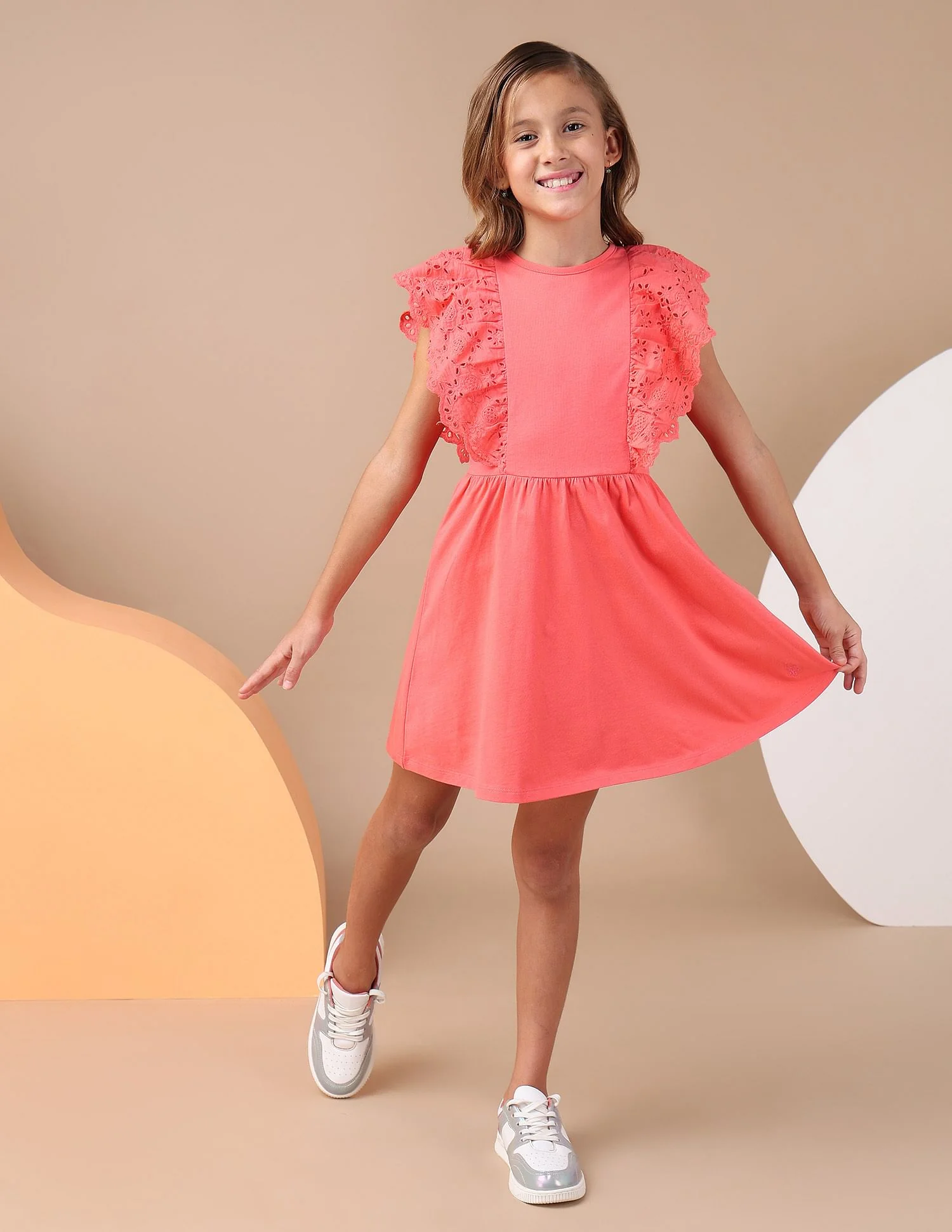 Girls Schiffli Fit And Flare Dress