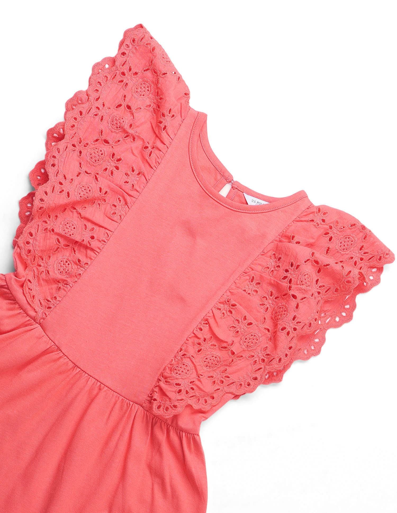 Girls Schiffli Fit And Flare Dress - Image 8