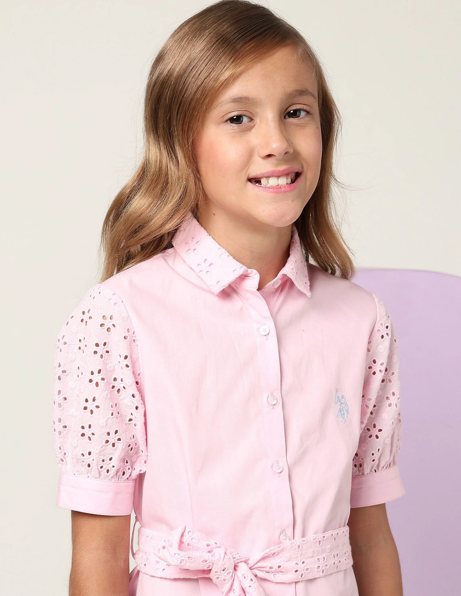 Girls Schiffli Shirt Dress - Image 5
