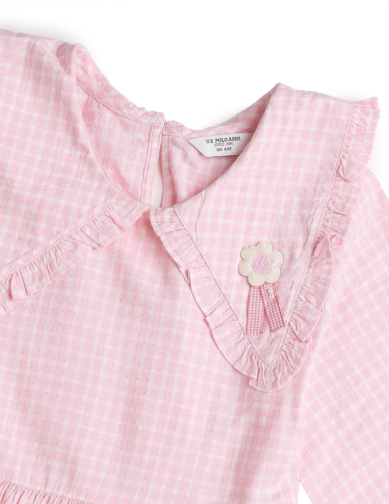 Girls Self Design Checked Shirt Dress - Image 10