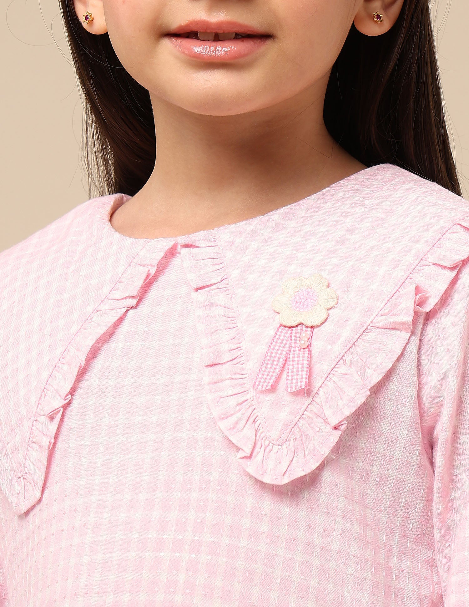Girls Self Design Checked Shirt Dress - Image 7