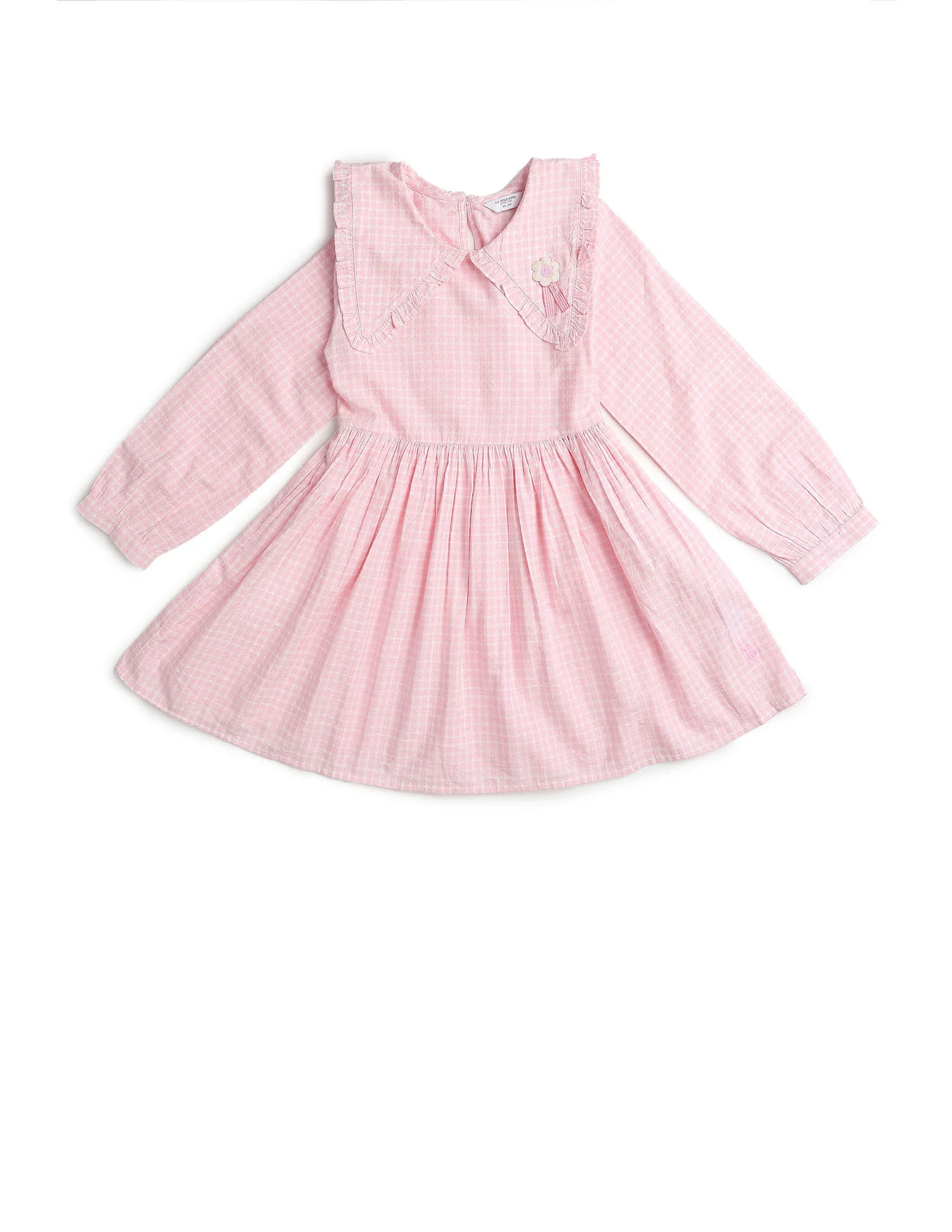 Girls Self Design Checked Shirt Dress - Image 8