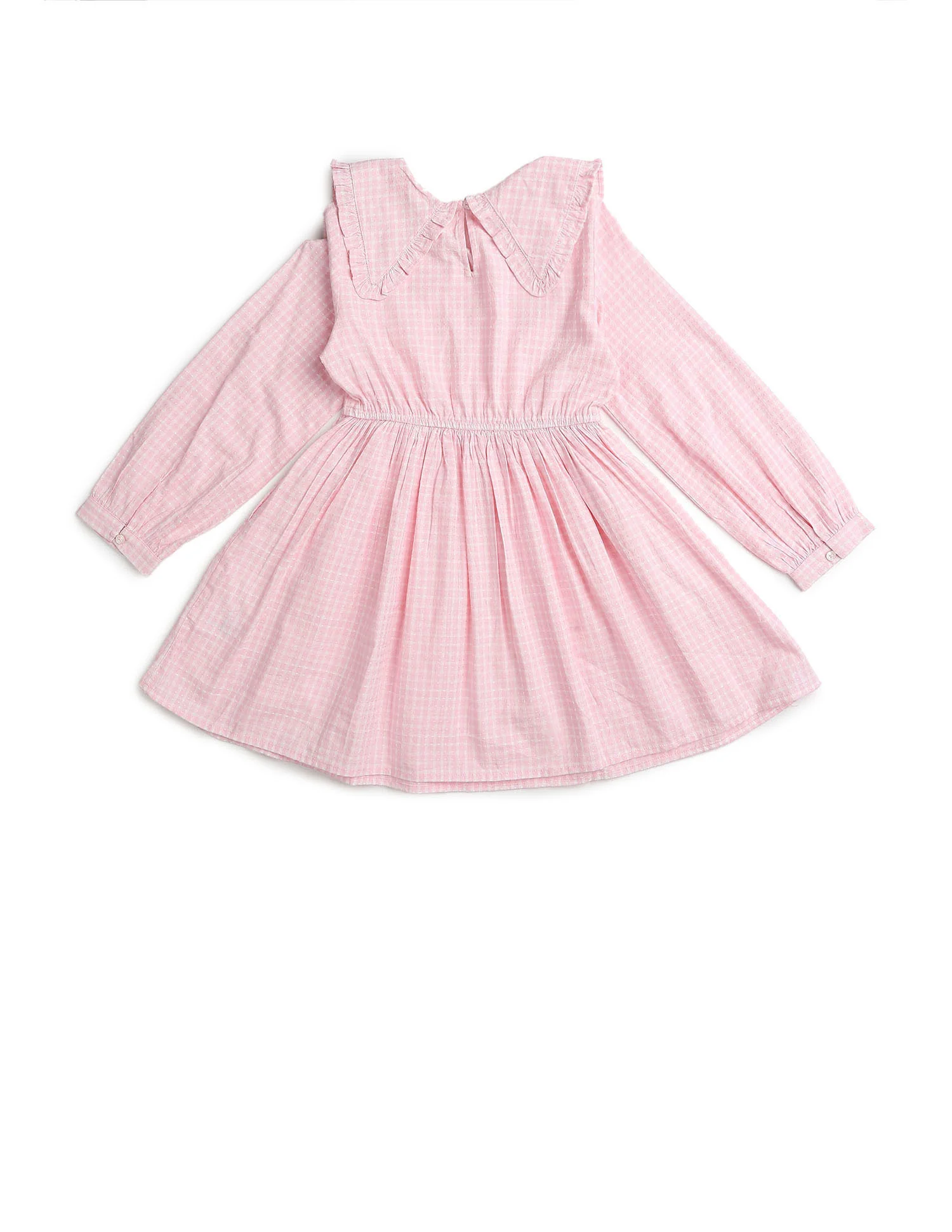 Girls Self Design Checked Shirt Dress - Image 9