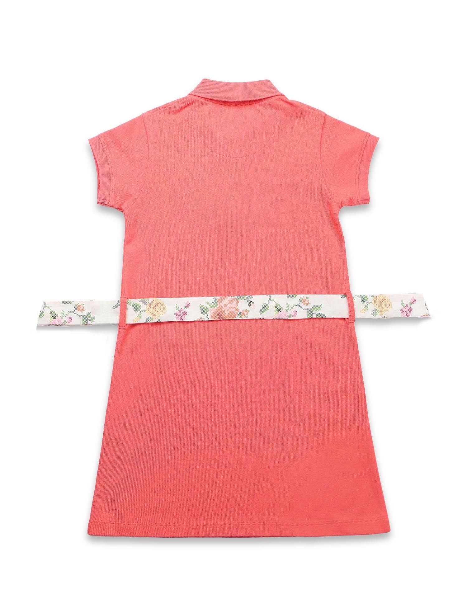 Girls Solid A Line Polo Dress - Image 7