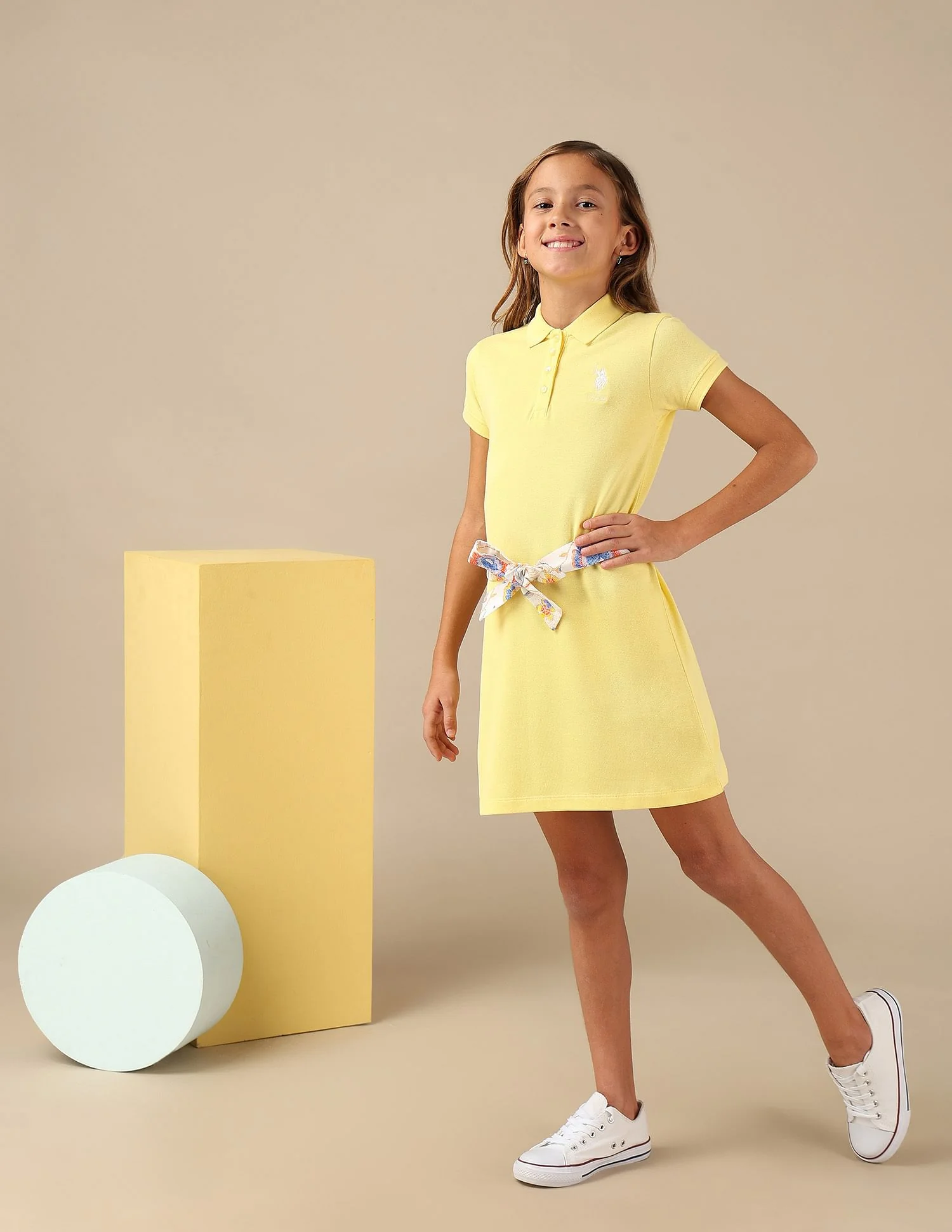 Girls Solid A Line Polo Dress - Image 4