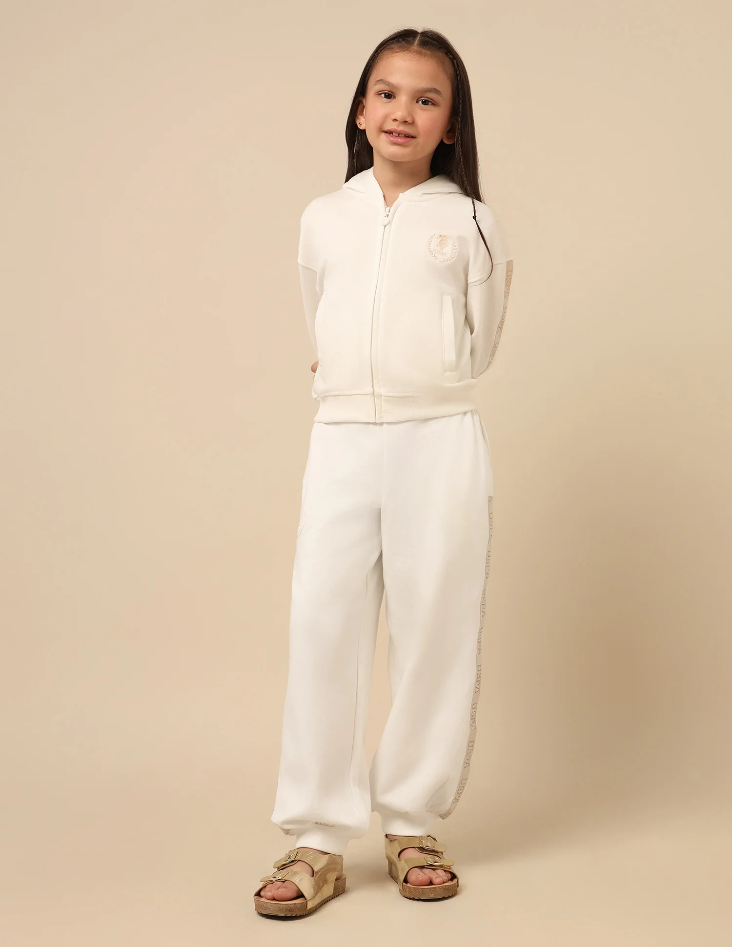 Girls Solid Brand Tape Joggers - Image 3
