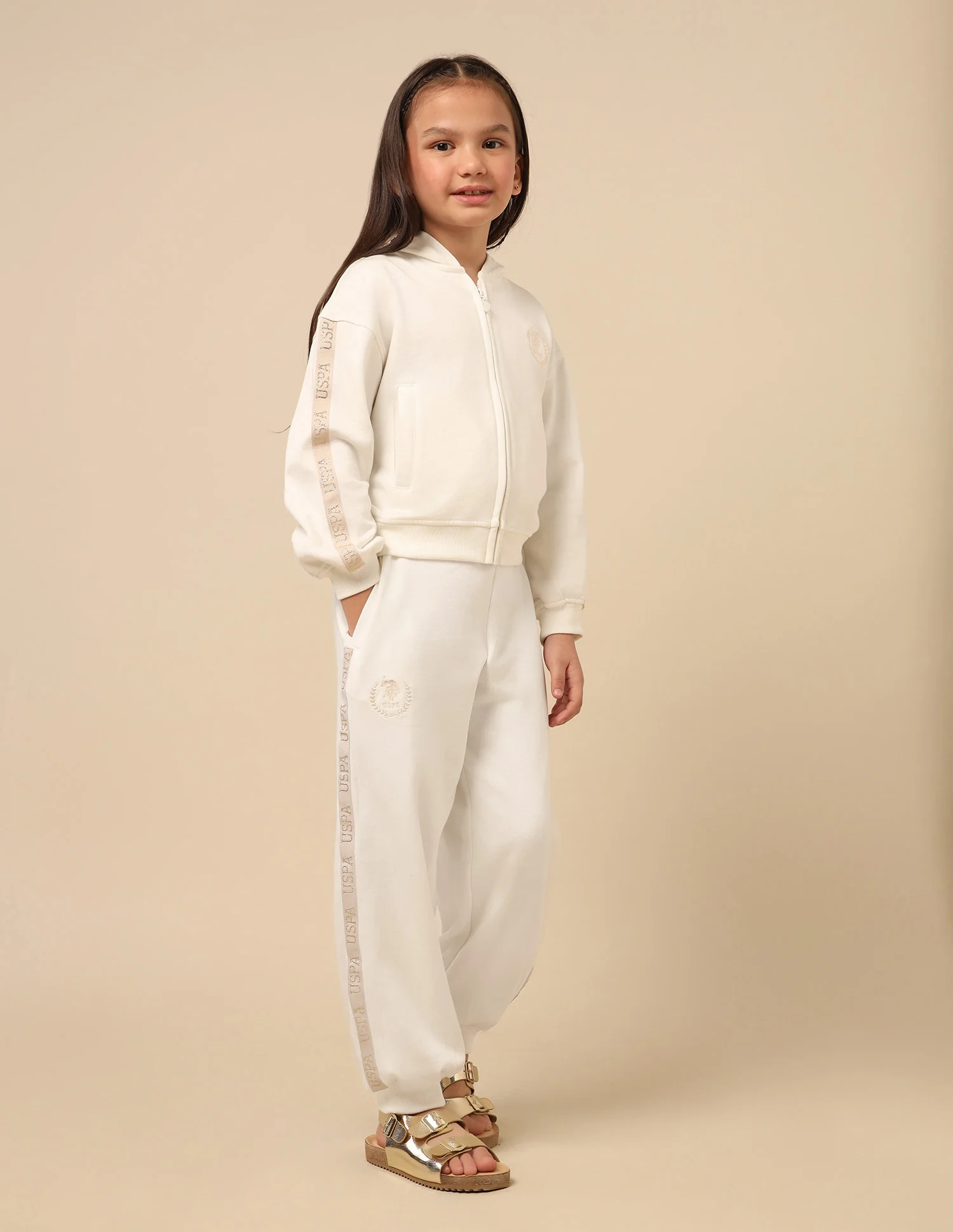 Girls Solid Brand Tape Joggers - Image 4