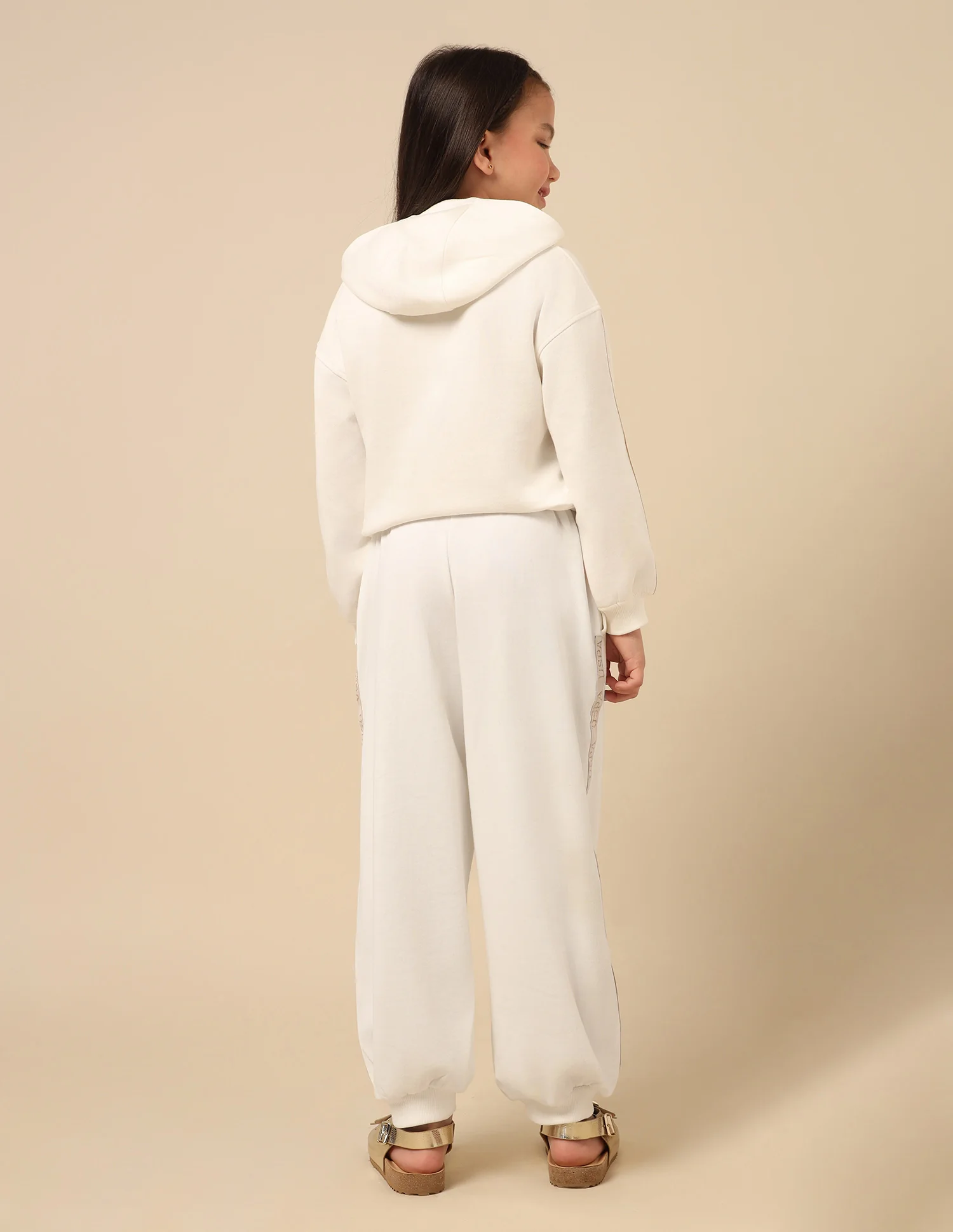 Girls Solid Brand Tape Joggers - Image 5