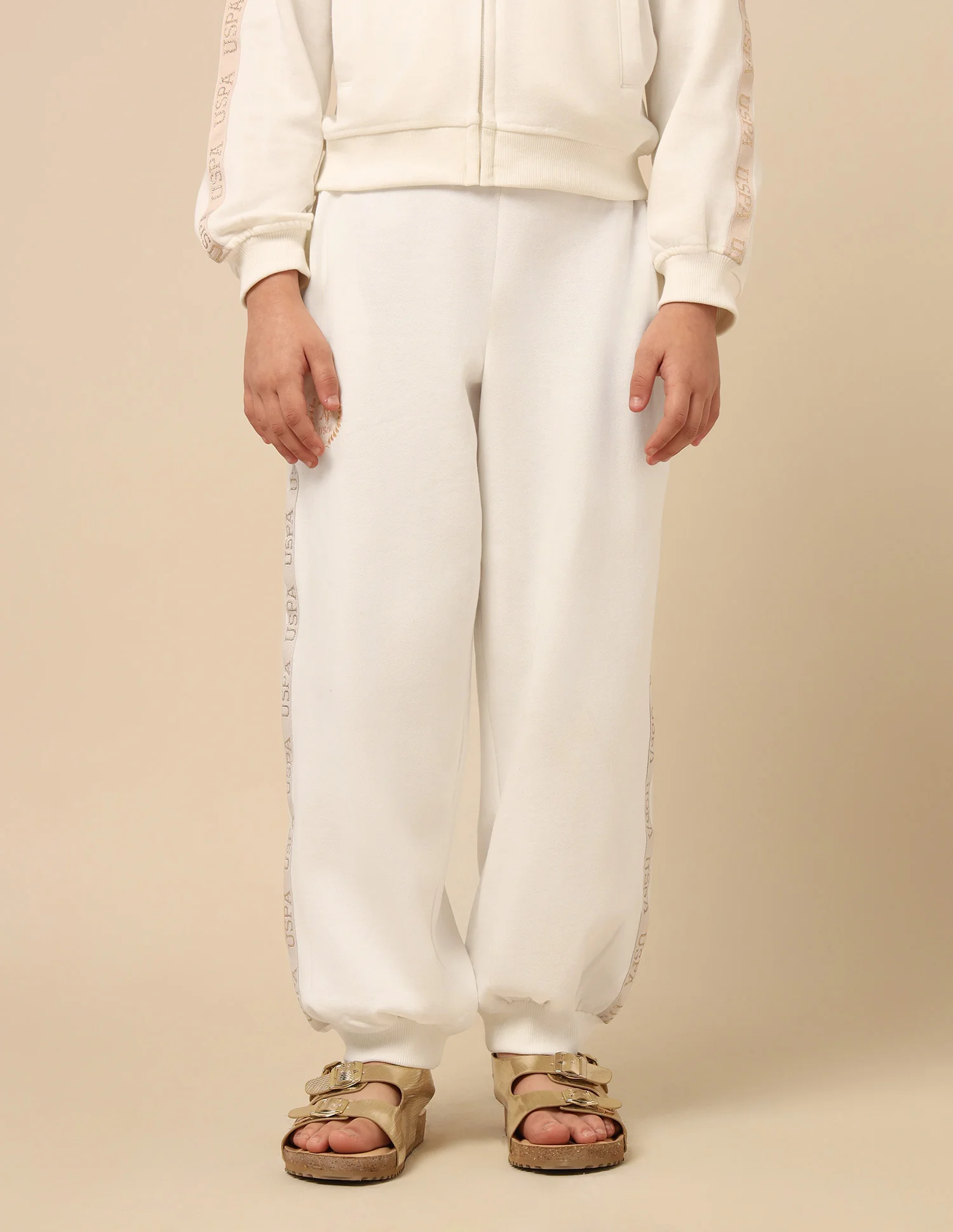 Girls Solid Brand Tape Joggers - Image 6