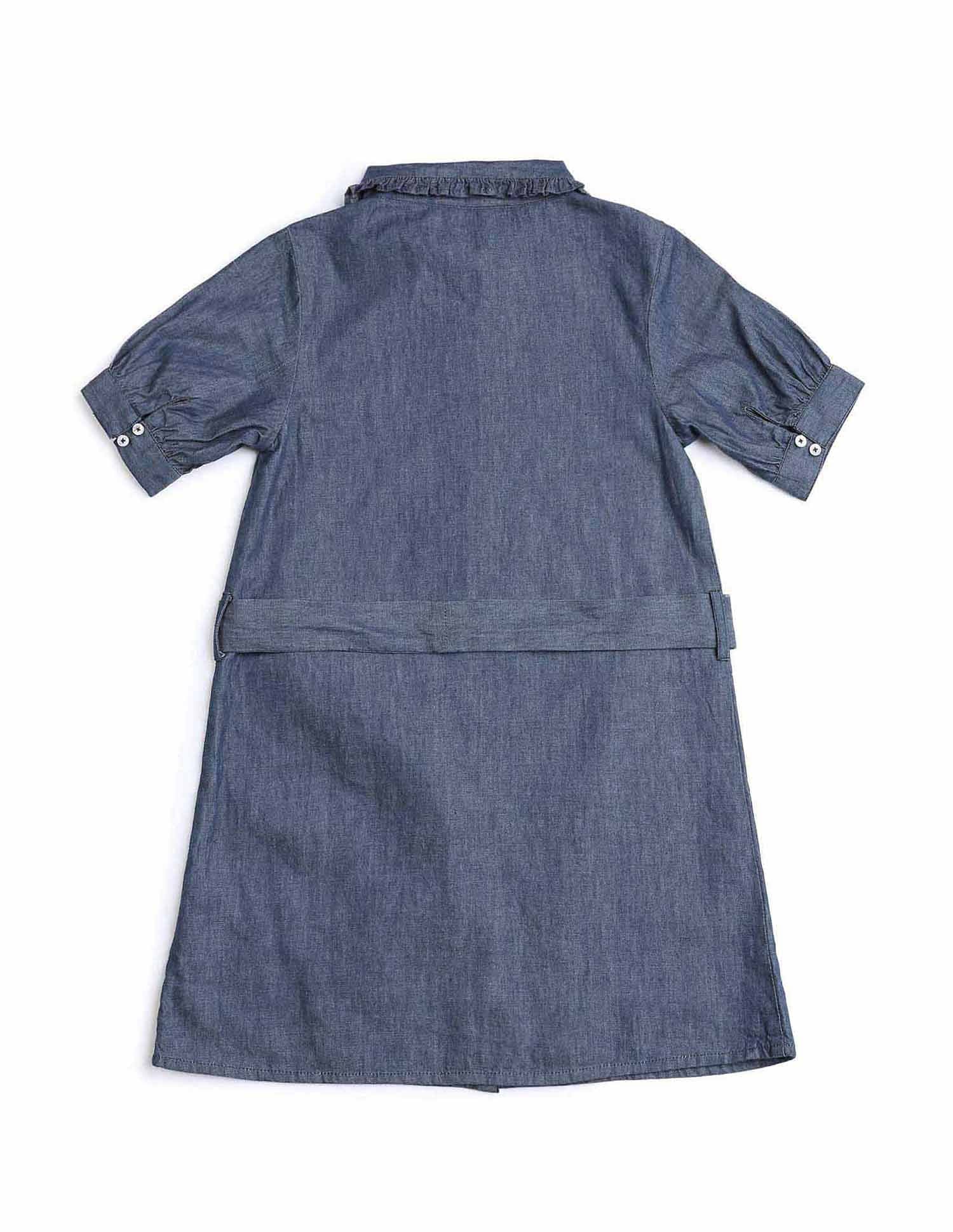 Girls Solid Denim Shirt Dress - Image 7