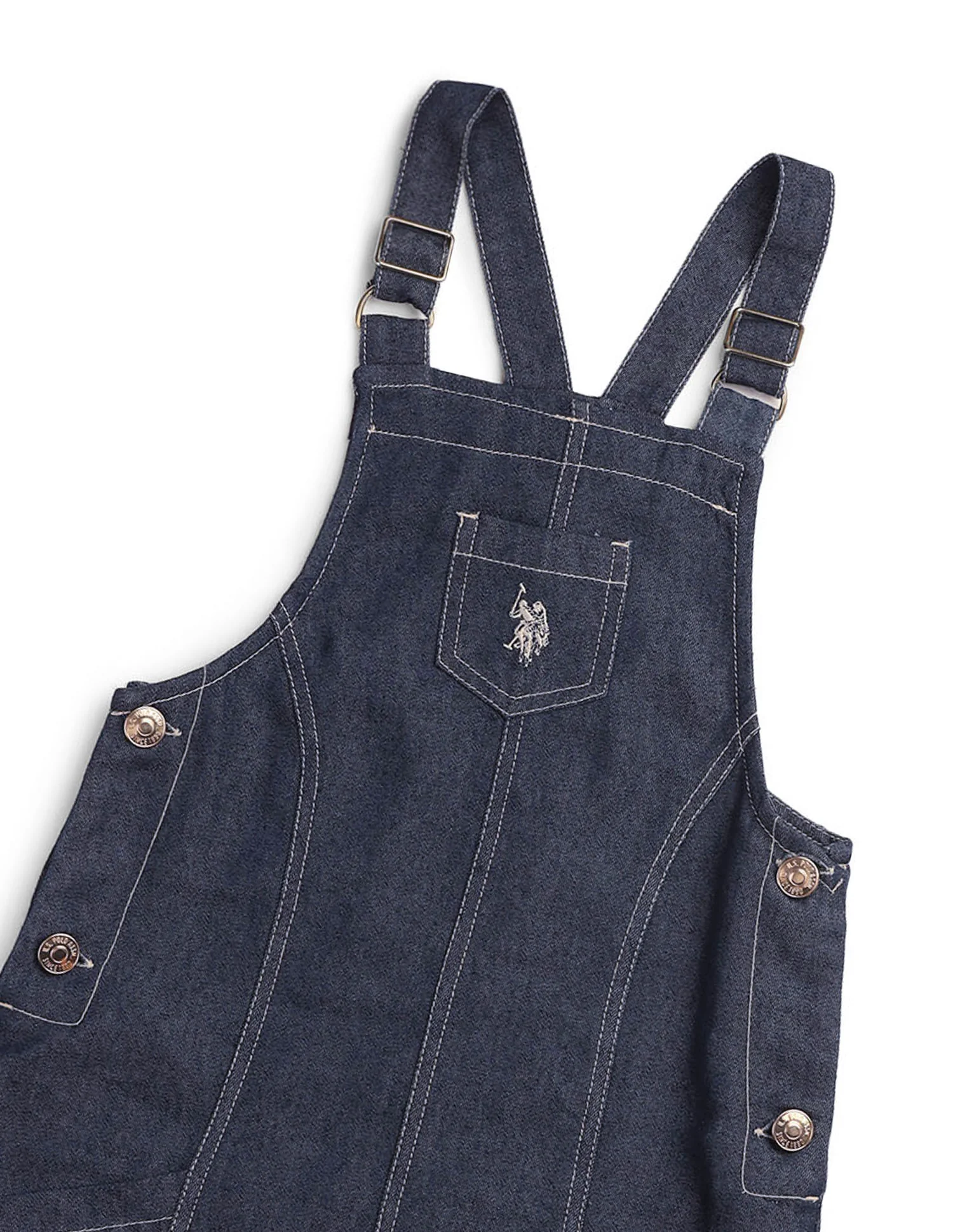 Girls Solid Dungaree Dress - Image 2