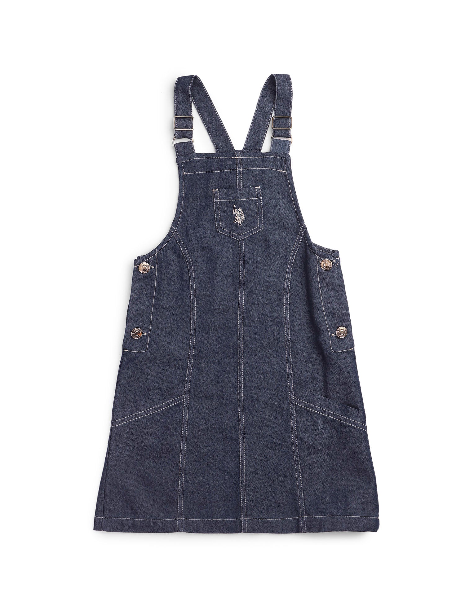 Girls Solid Dungaree Dress - Image 7