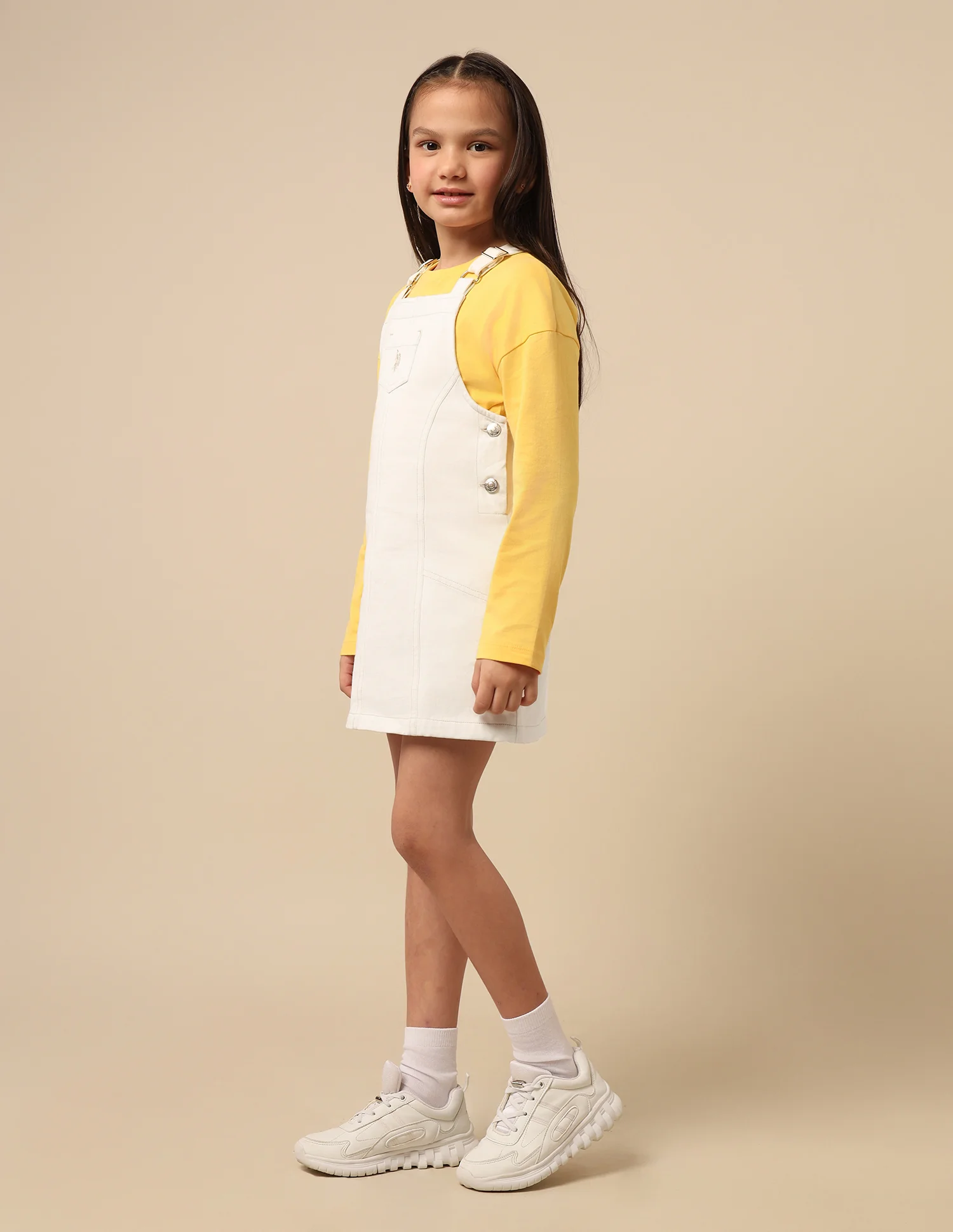 Girls Solid Dungaree Dress - Image 4