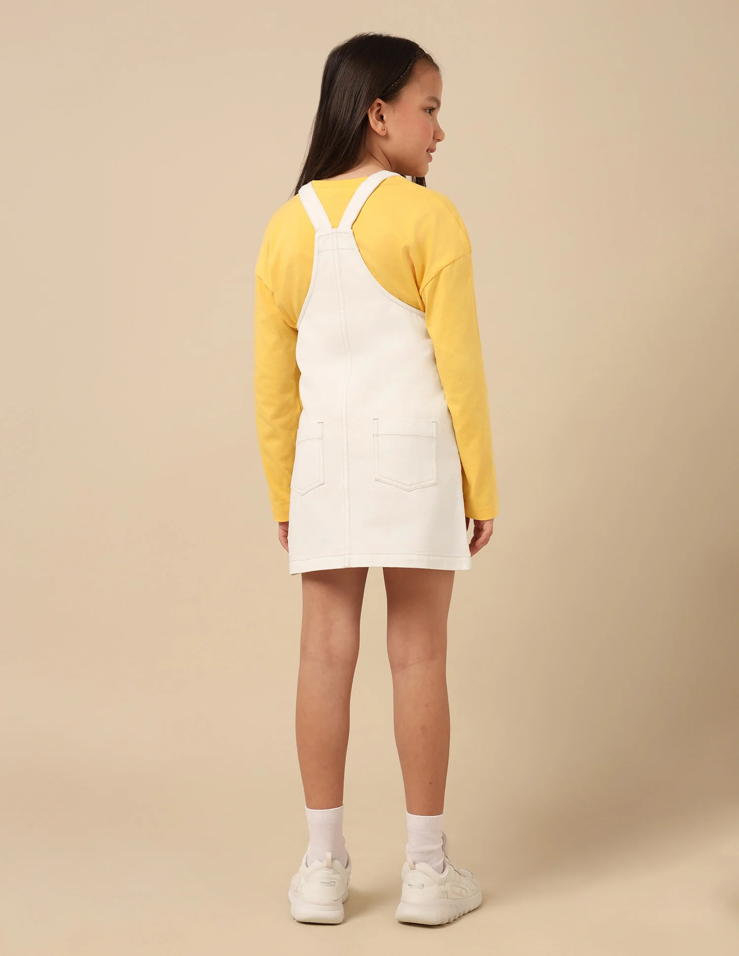 Girls Solid Dungaree Dress - Image 5