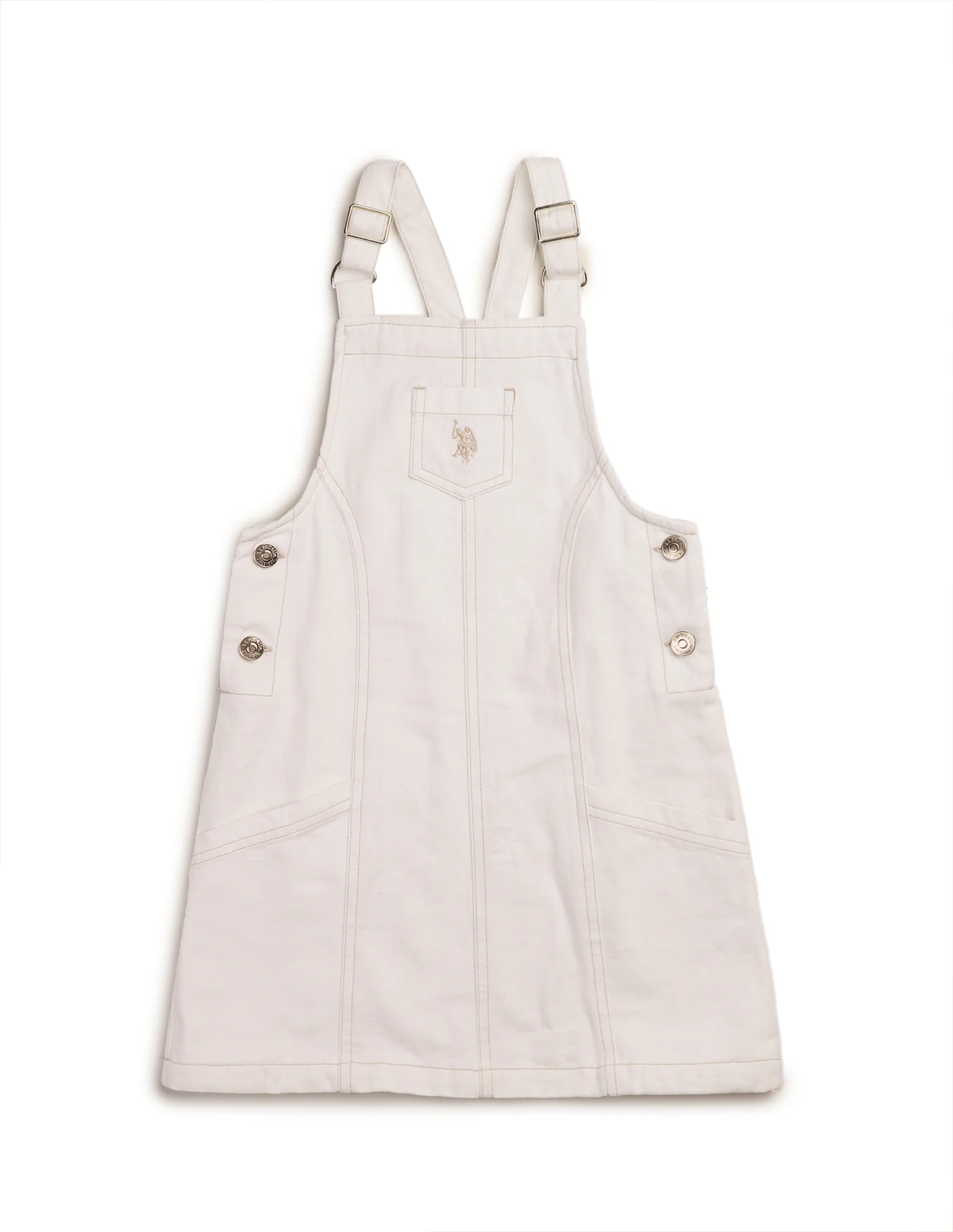 Girls Solid Dungaree Dress - Image 7