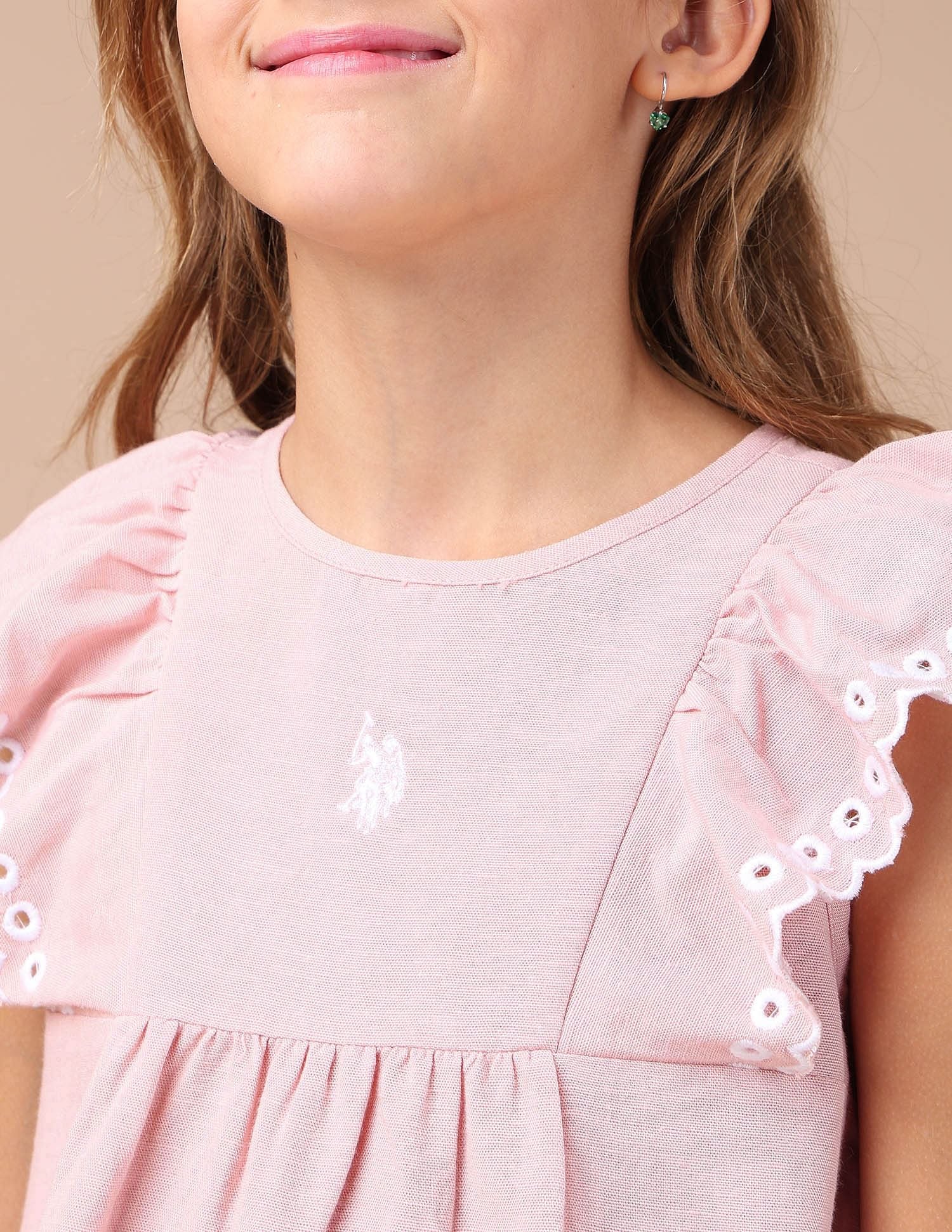 Girls Solid Embroidered Frill Top - Image 5