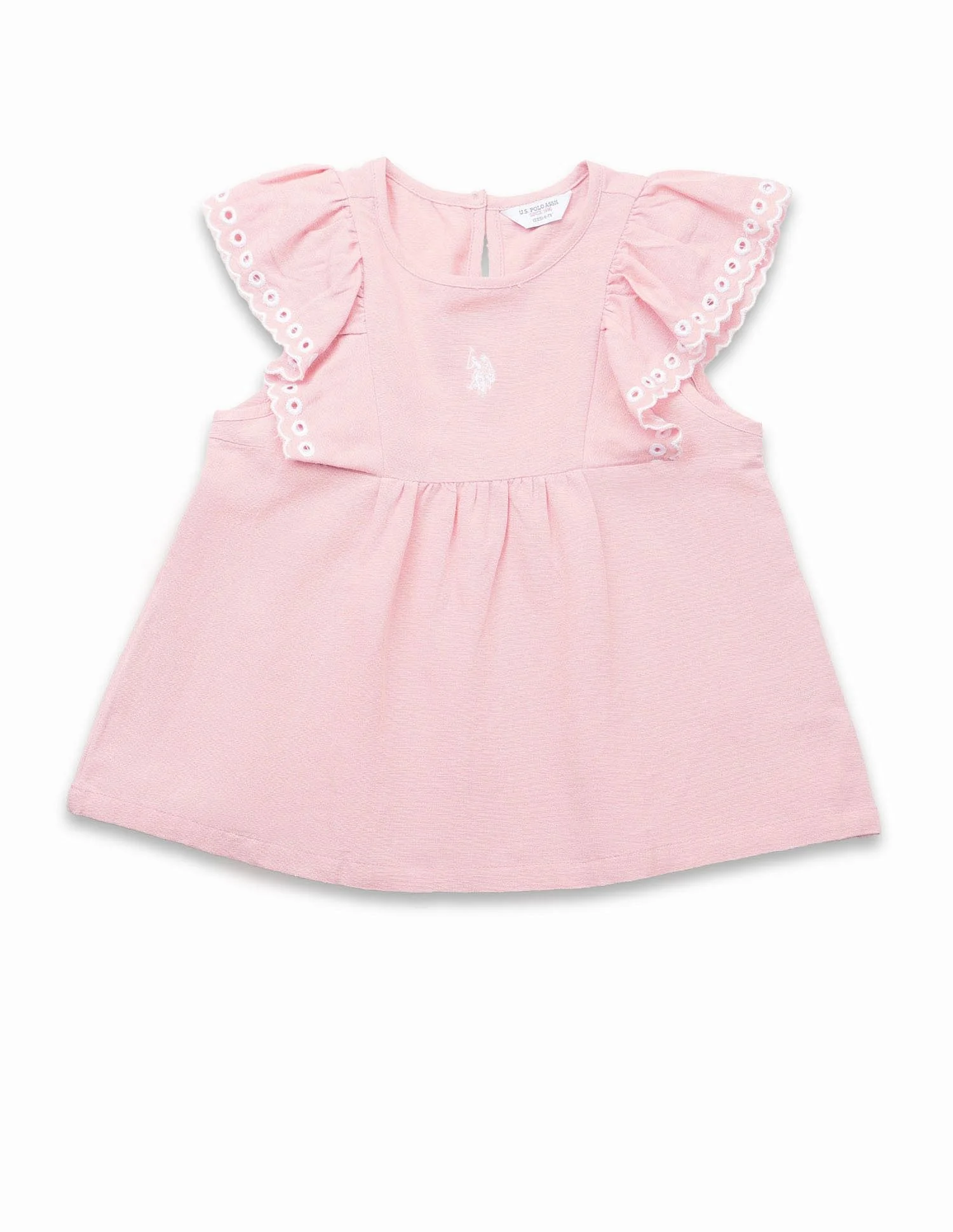 Girls Solid Embroidered Frill Top - Image 6