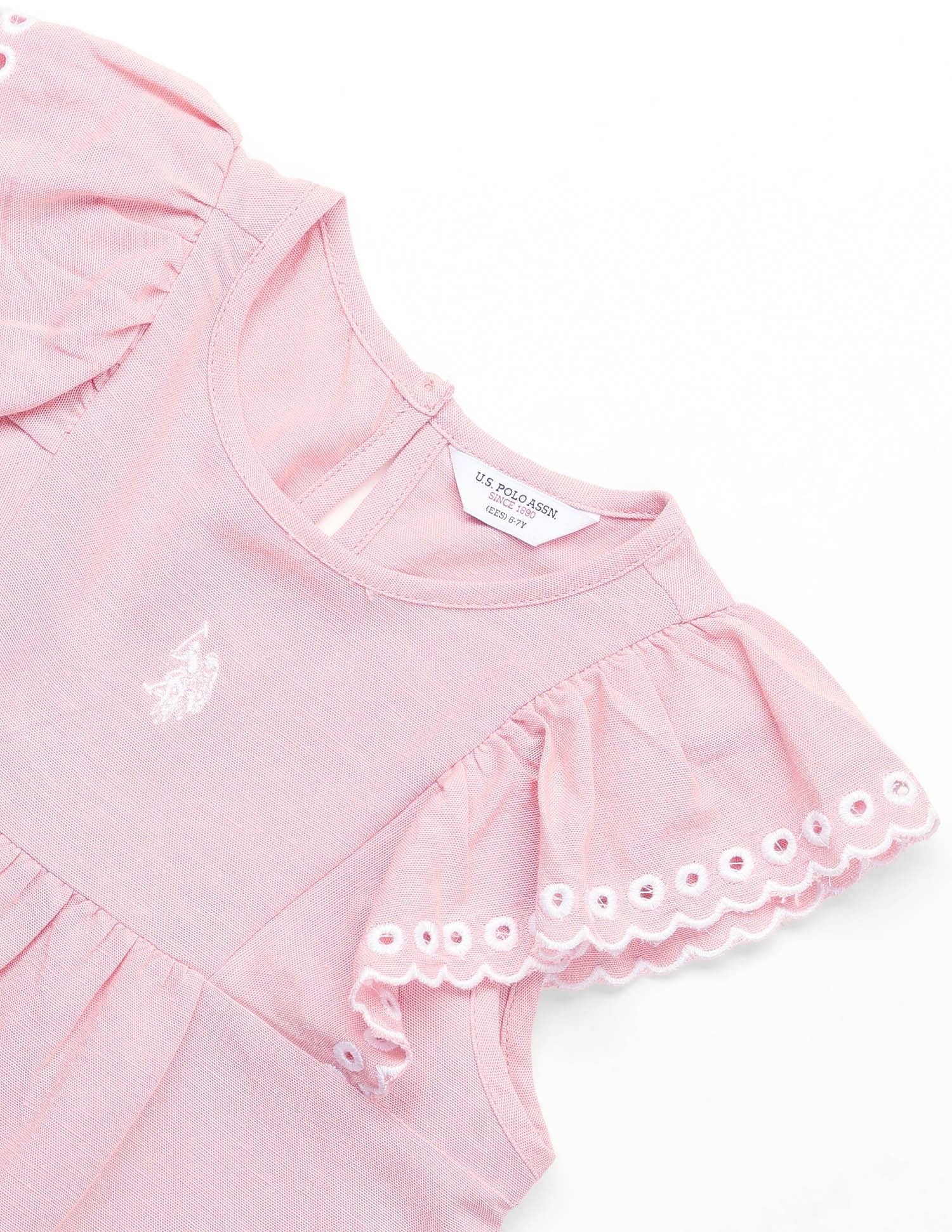 Girls Solid Embroidered Frill Top - Image 8