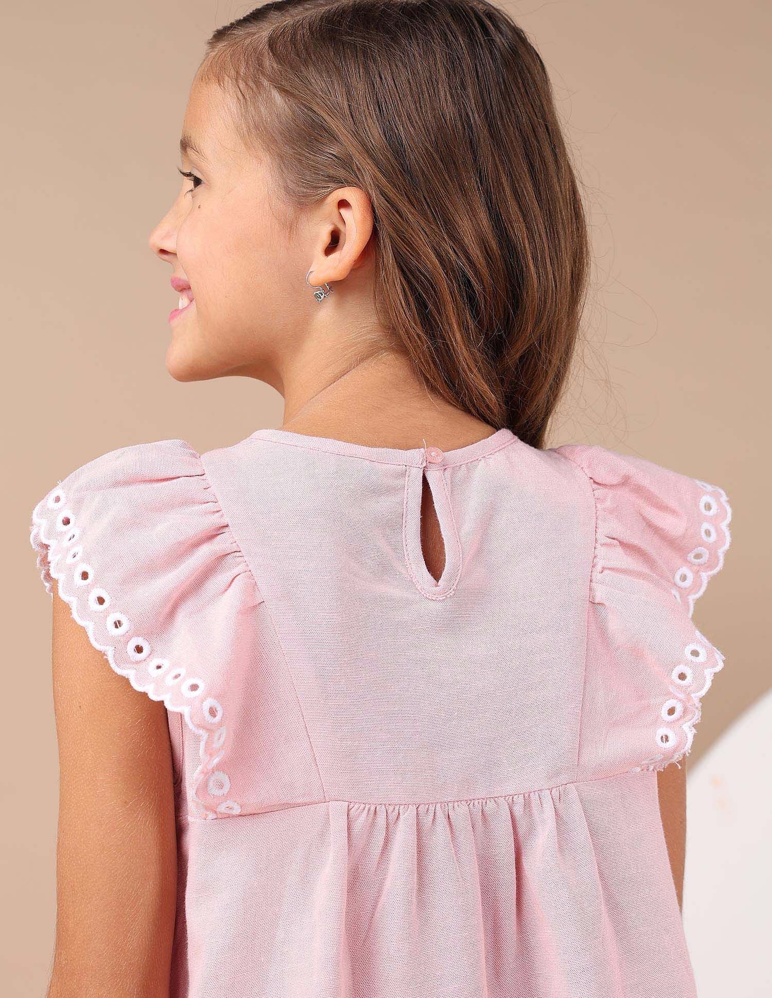 Girls Solid Embroidered Frill Top - Image 9