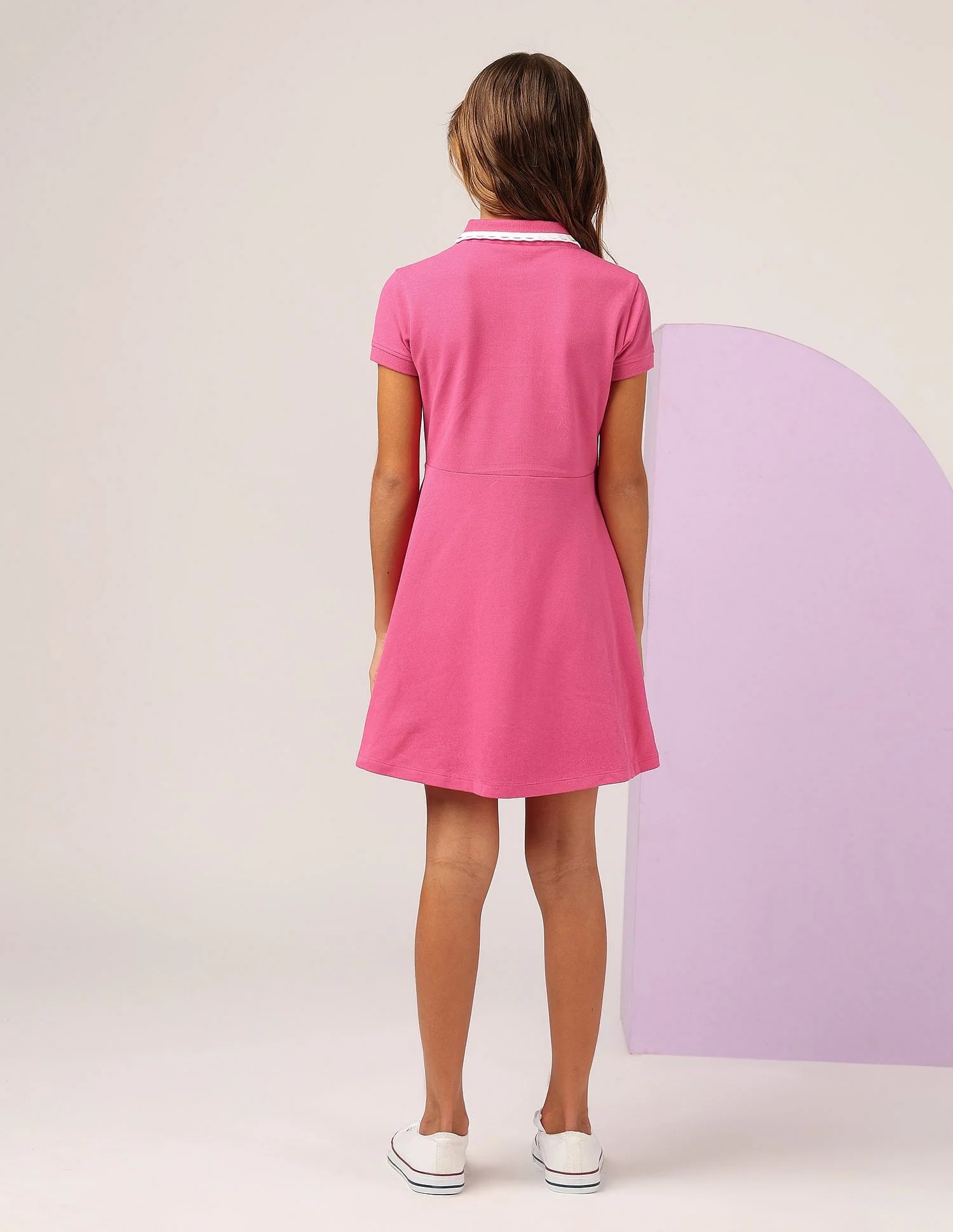 Girls Solid Fit And Flare Polo Dress - Image 5