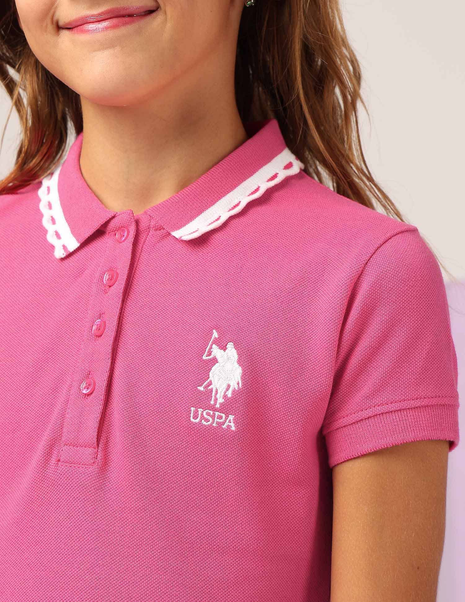 Girls Solid Fit And Flare Polo Dress - Image 6