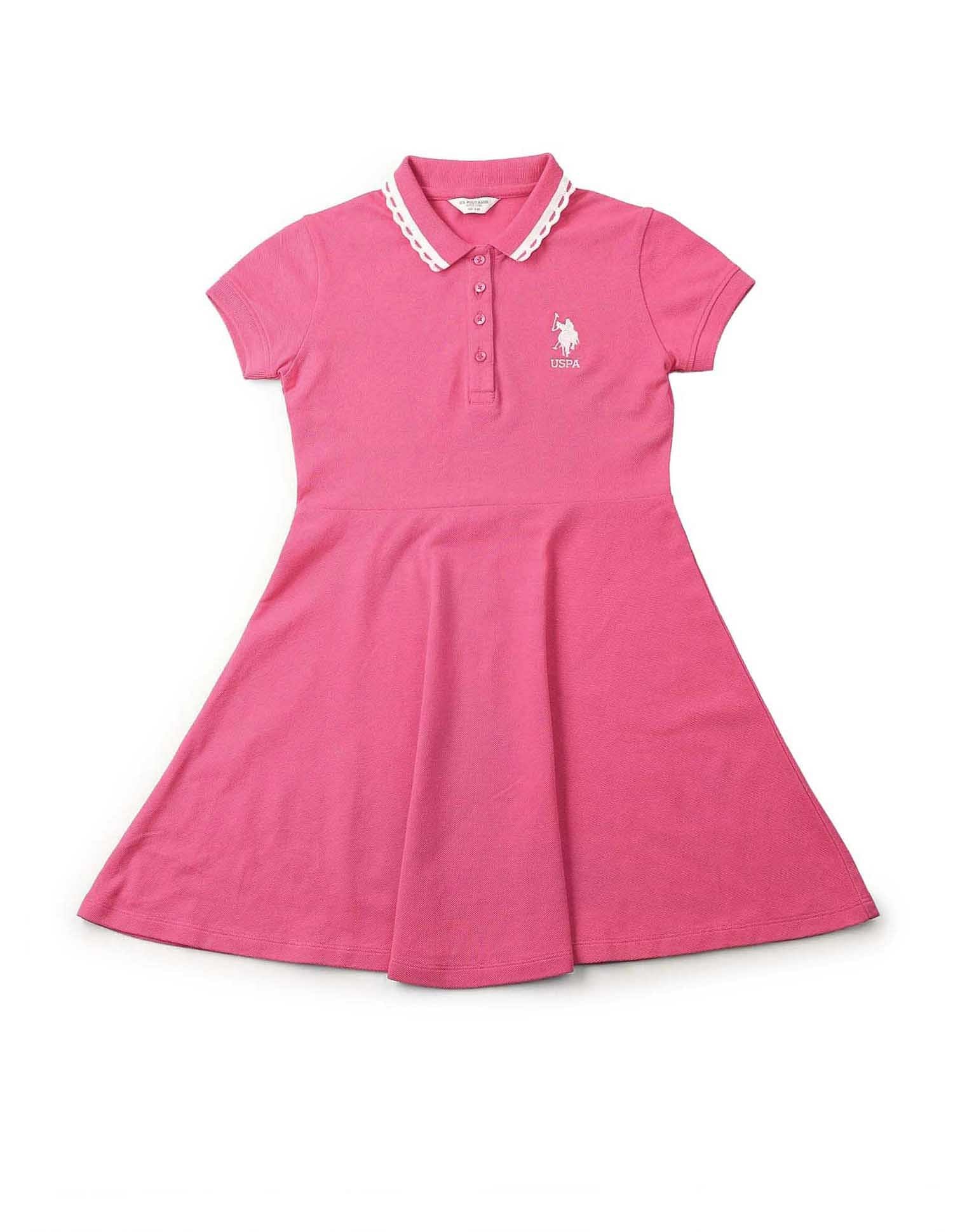 Girls Solid Fit And Flare Polo Dress - Image 7