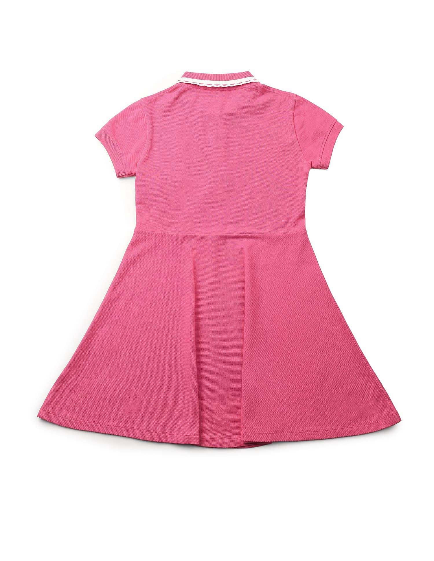 Girls Solid Fit And Flare Polo Dress - Image 8