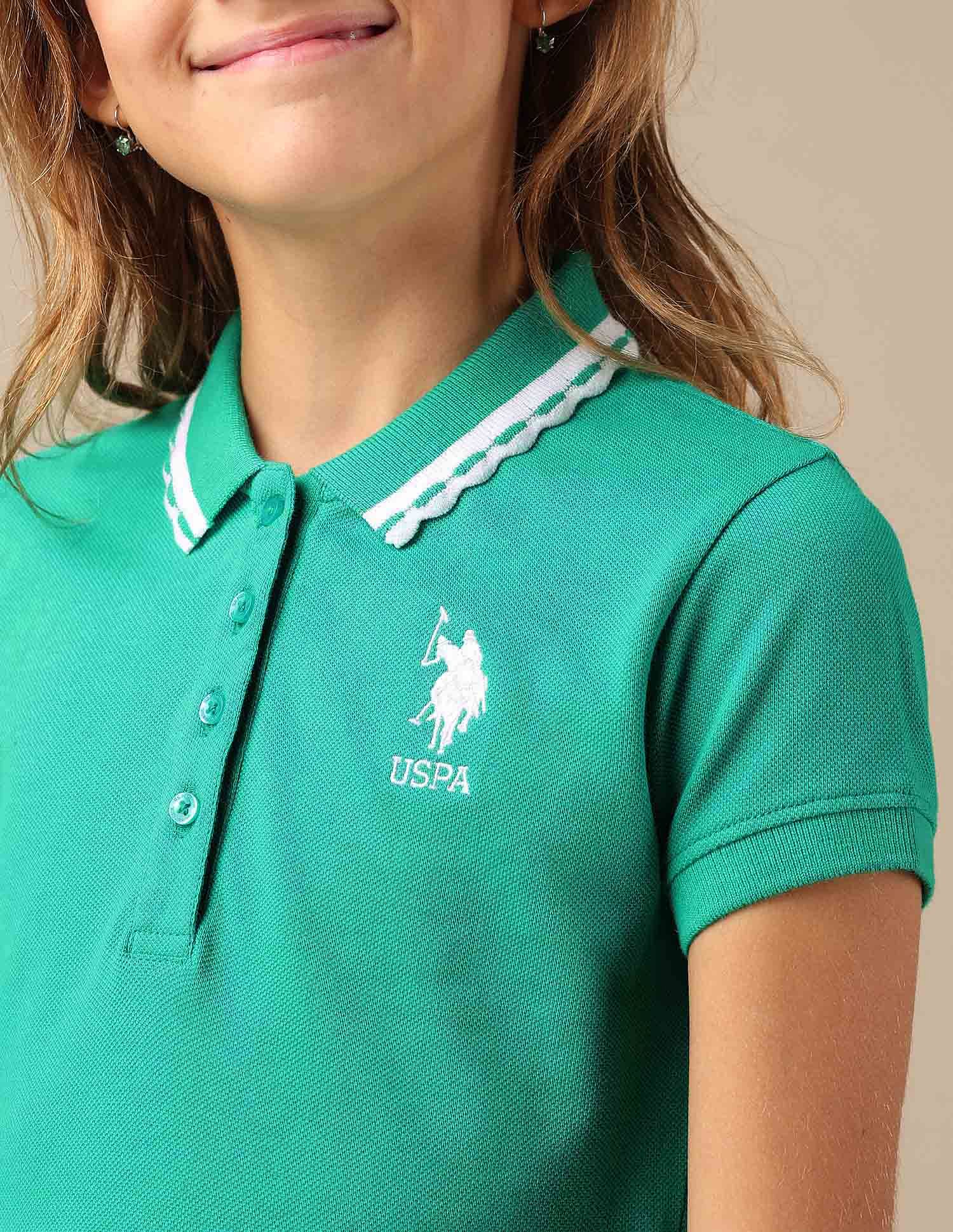 Girls Solid Fit And Flare Polo Dress - Image 6