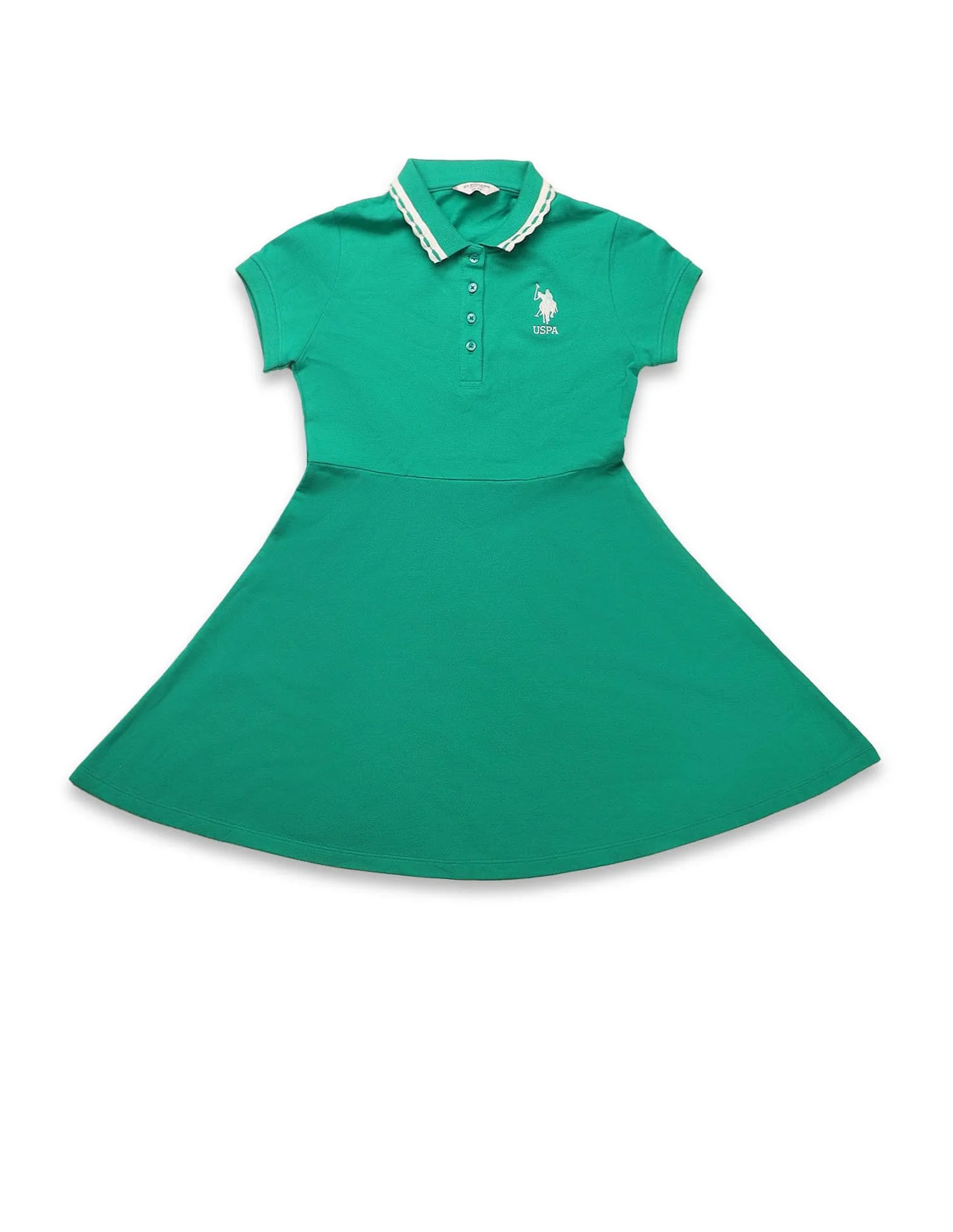 Girls Solid Fit And Flare Polo Dress - Image 7