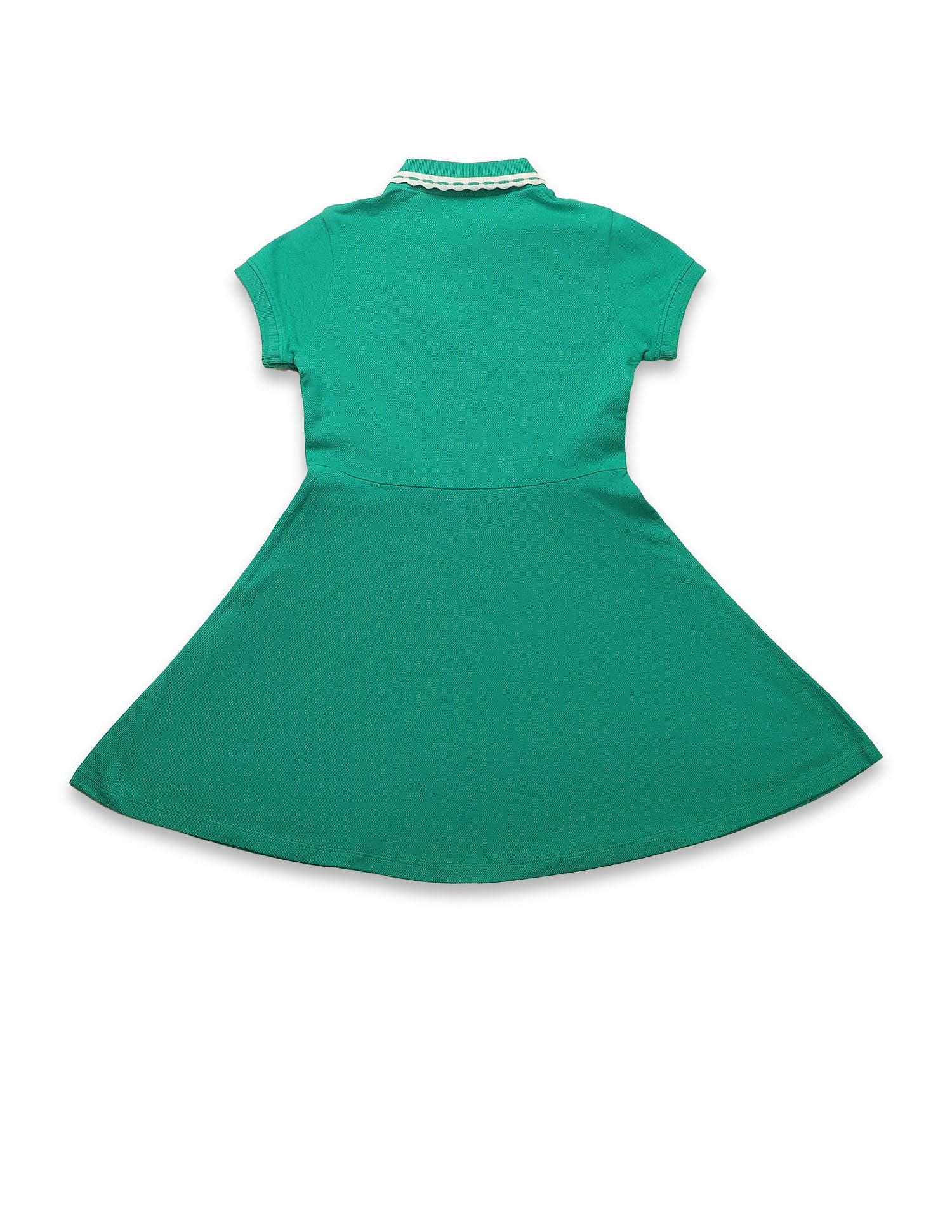 Girls Solid Fit And Flare Polo Dress - Image 8