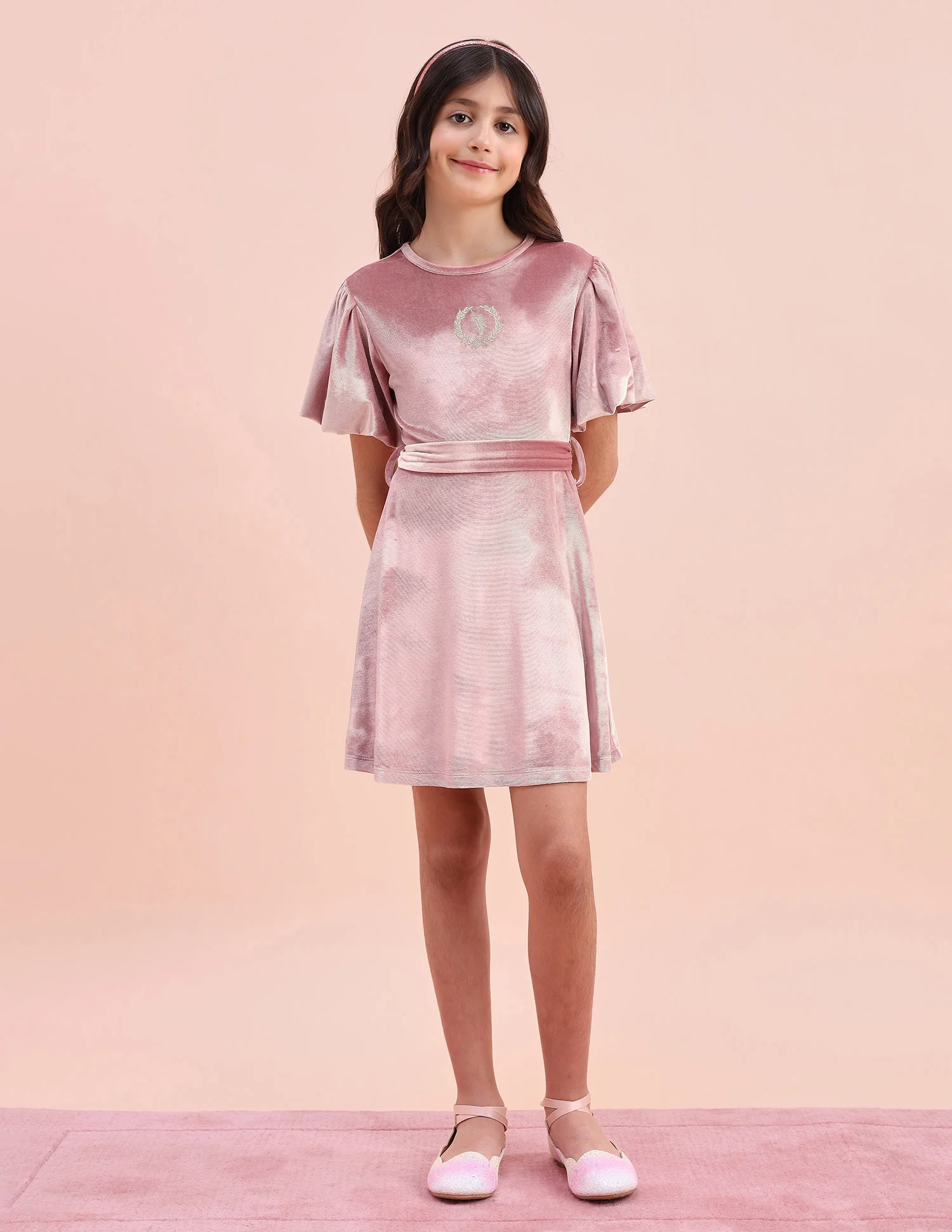 Girls Solid Fit & Flare Dress - Image 4