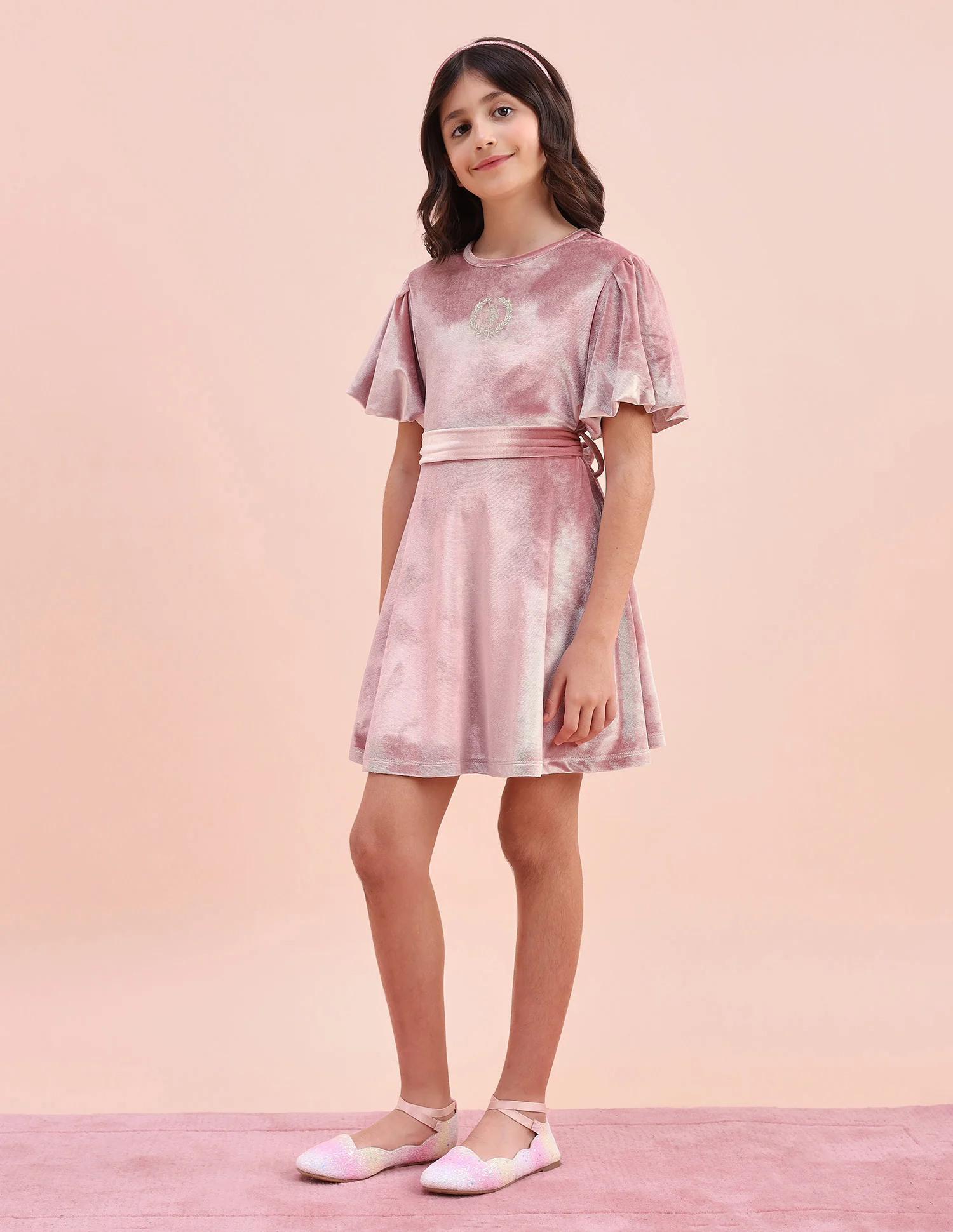 Girls Solid Fit & Flare Dress - Image 5