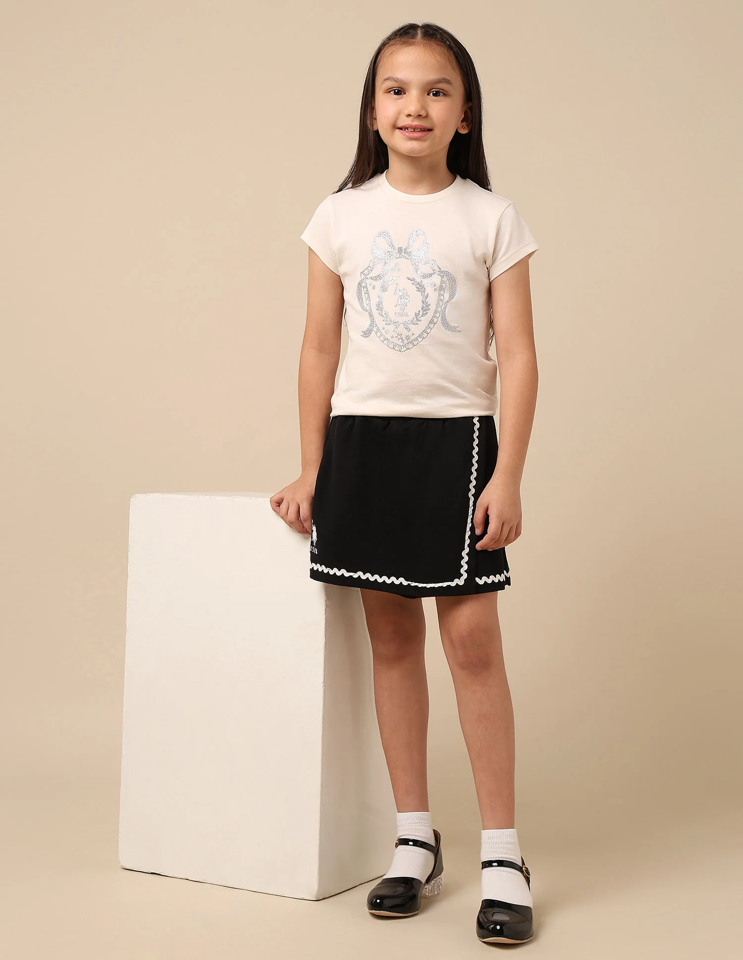 Girls Solid Lace Trim Skort - Image 3