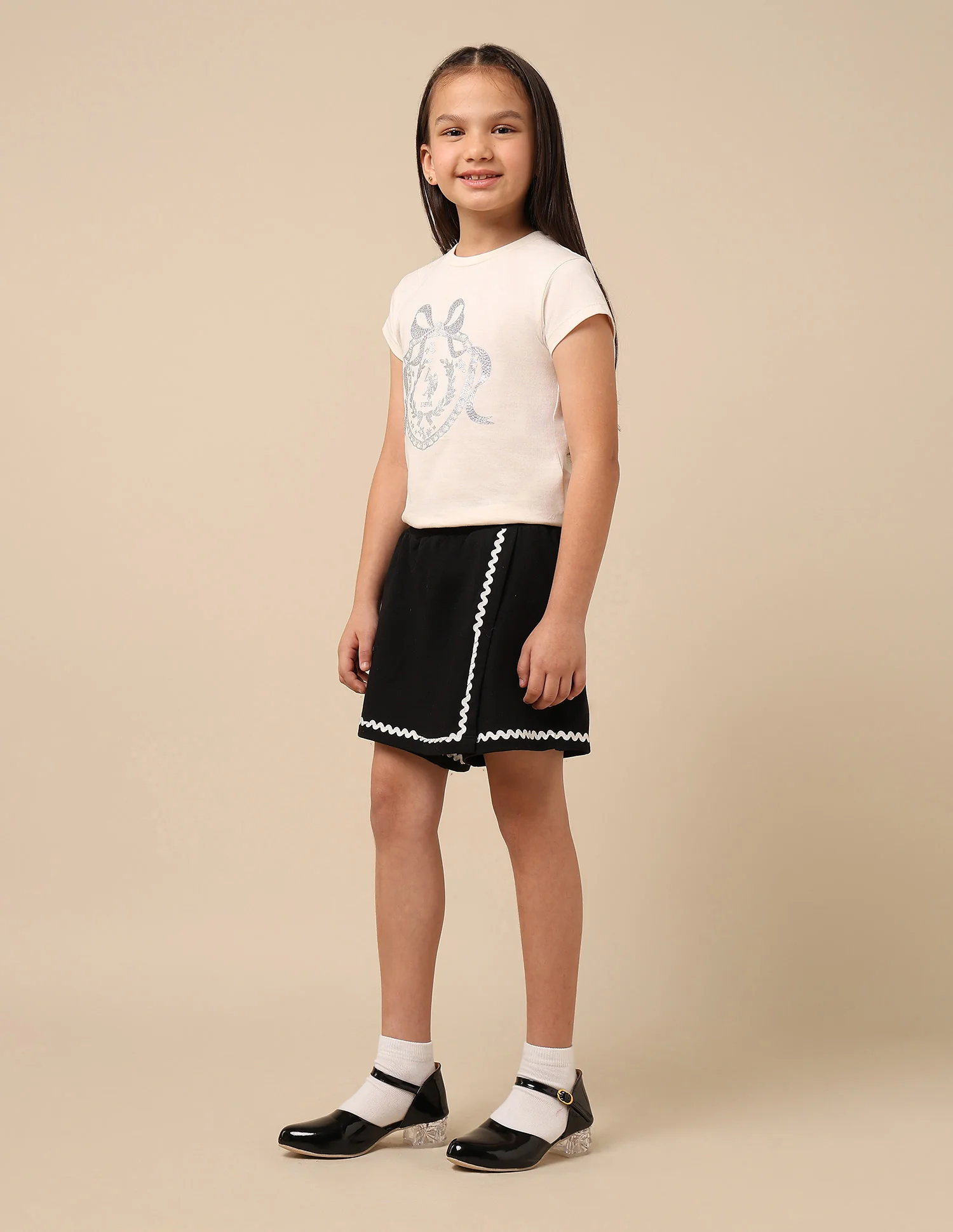 Girls Solid Lace Trim Skort - Image 4