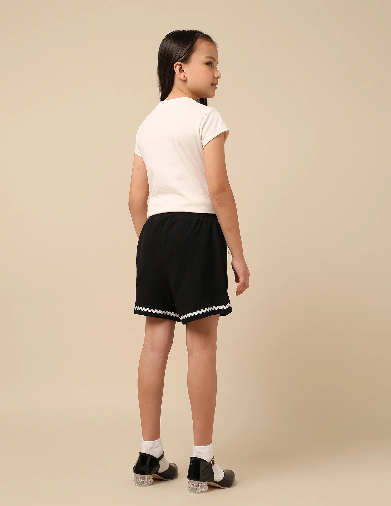 Girls Solid Lace Trim Skort - Image 5