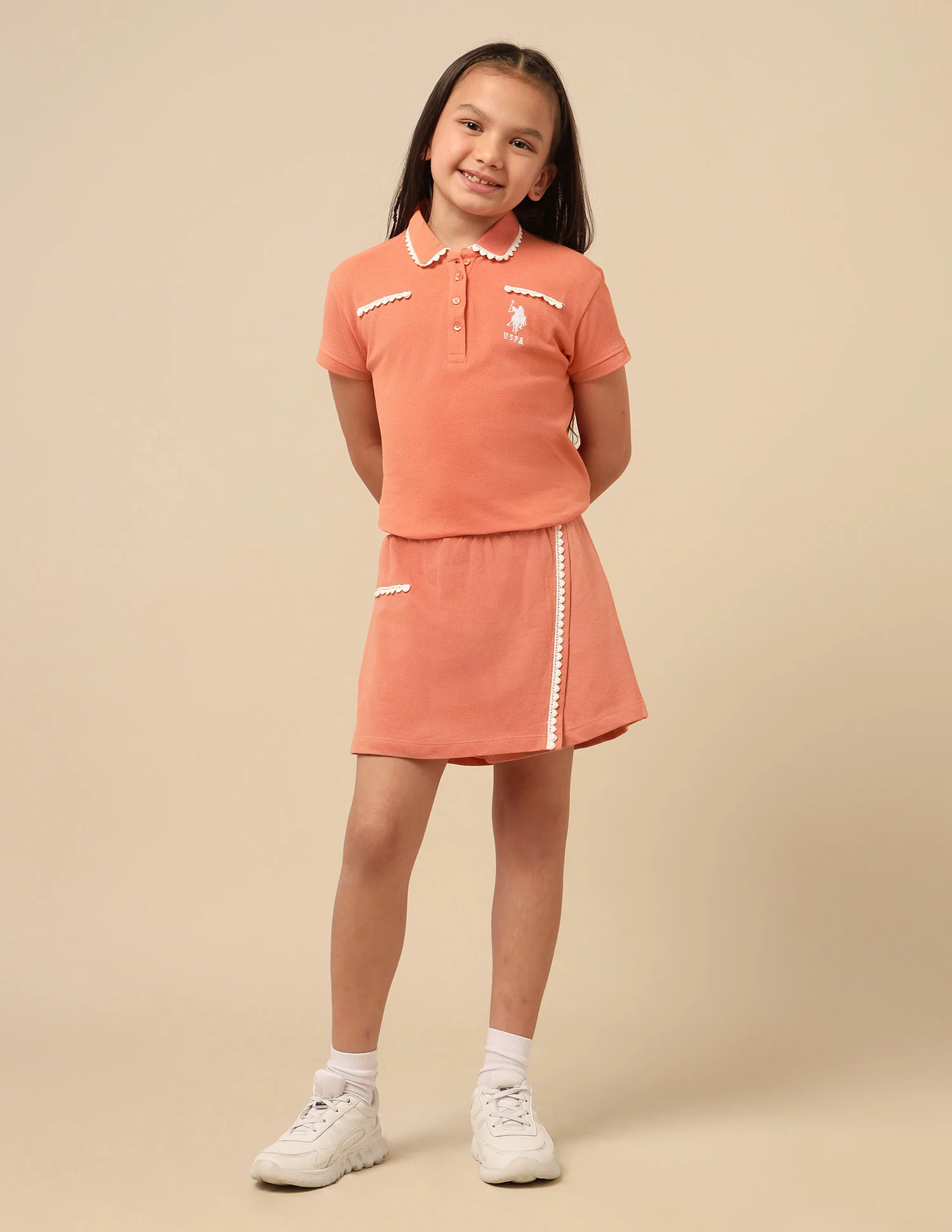 Girls Solid Lace Trim Skort - Image 3