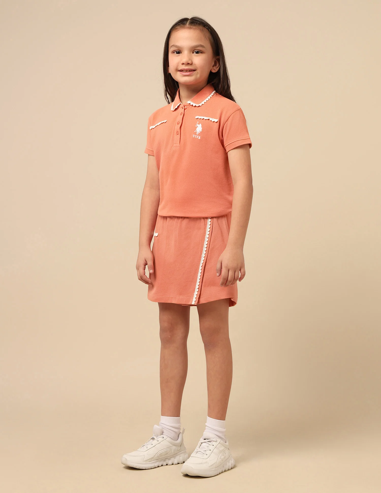 Girls Solid Lace Trim Skort - Image 4