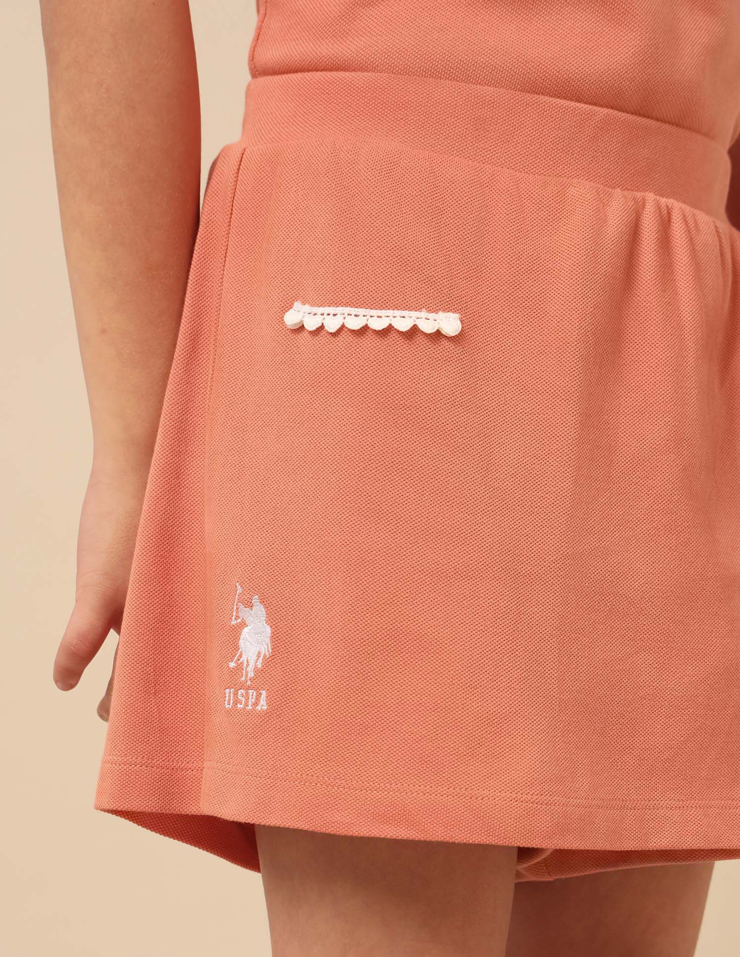 Girls Solid Lace Trim Skort - Image 6