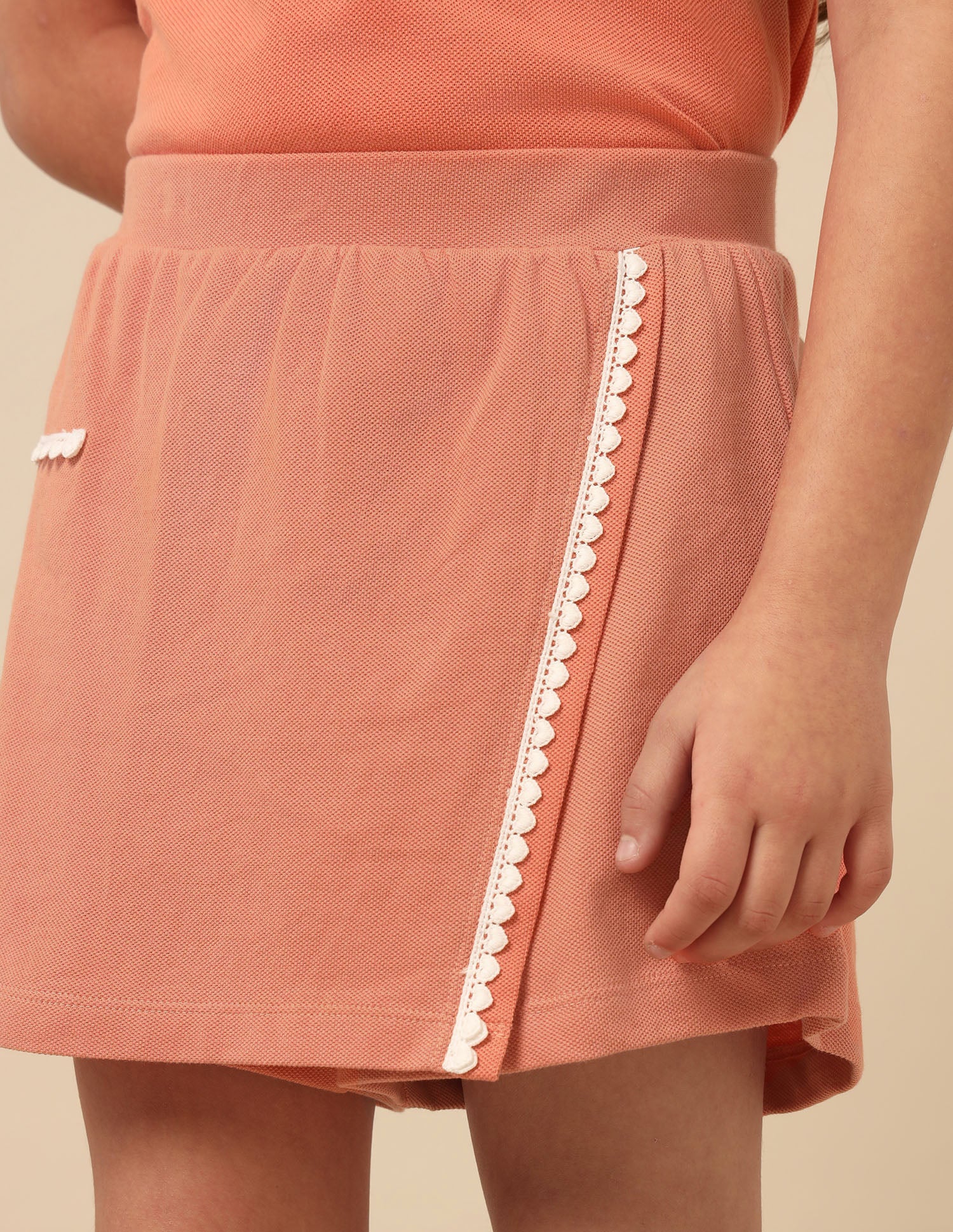 Girls Solid Lace Trim Skort - Image 7