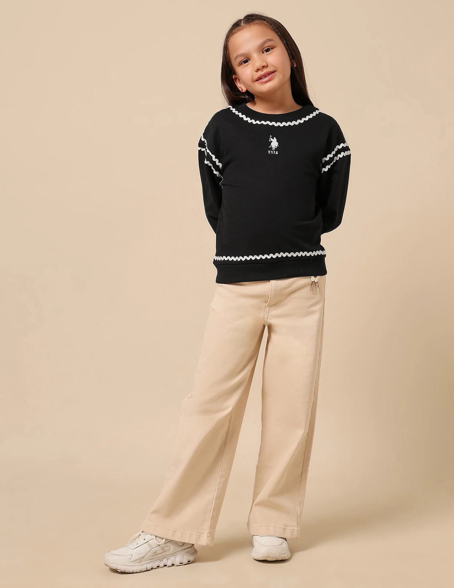 Girls Solid Lace Trim Sweatshirt - Image 3