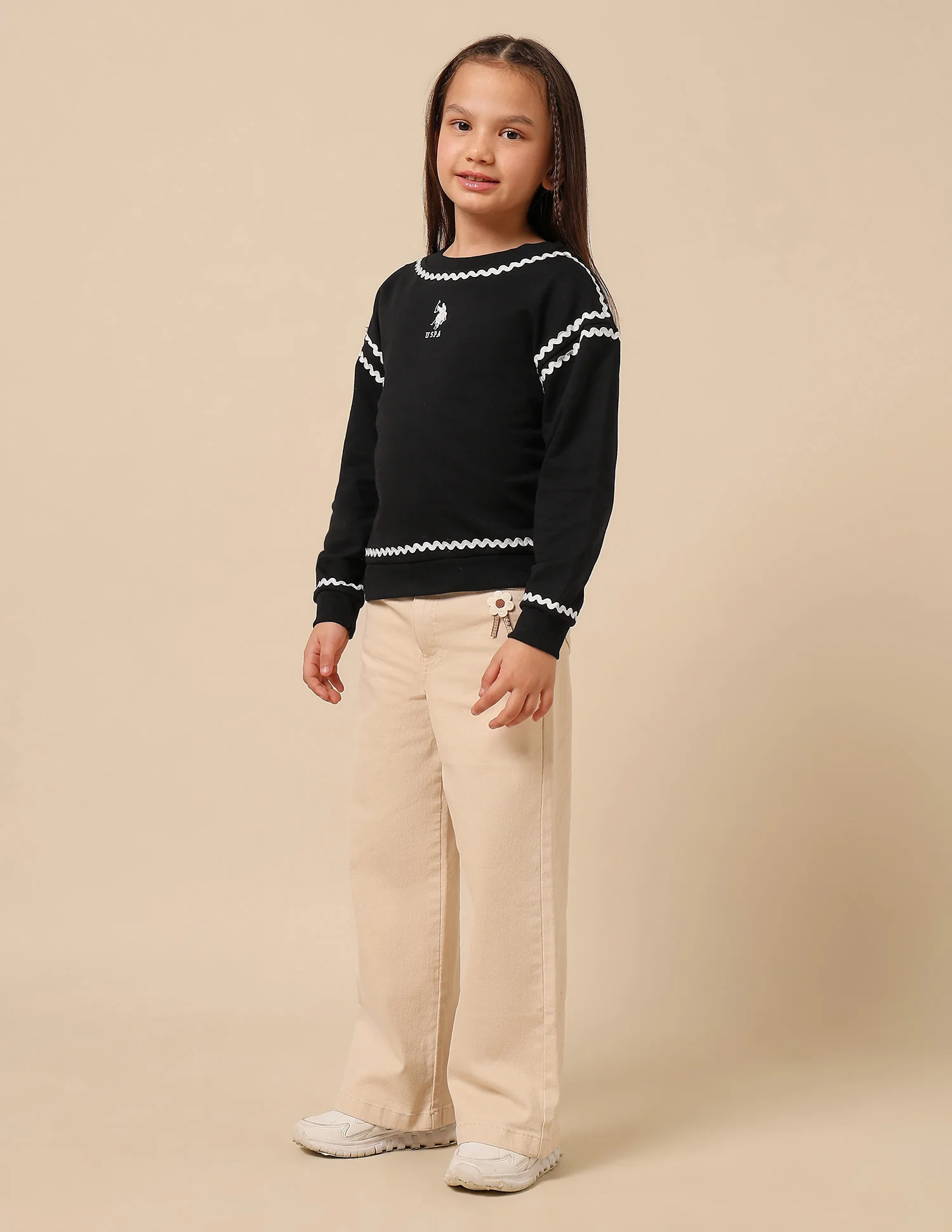 Girls Solid Lace Trim Sweatshirt - Image 4